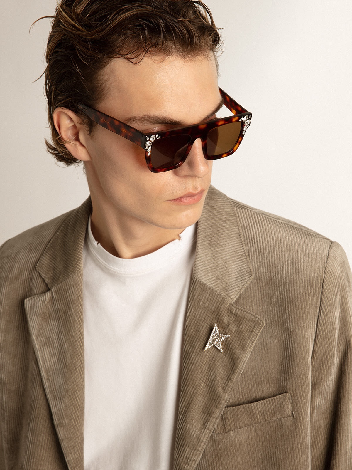 Boxy-fit single-breasted blazer in light beige cotton - 2