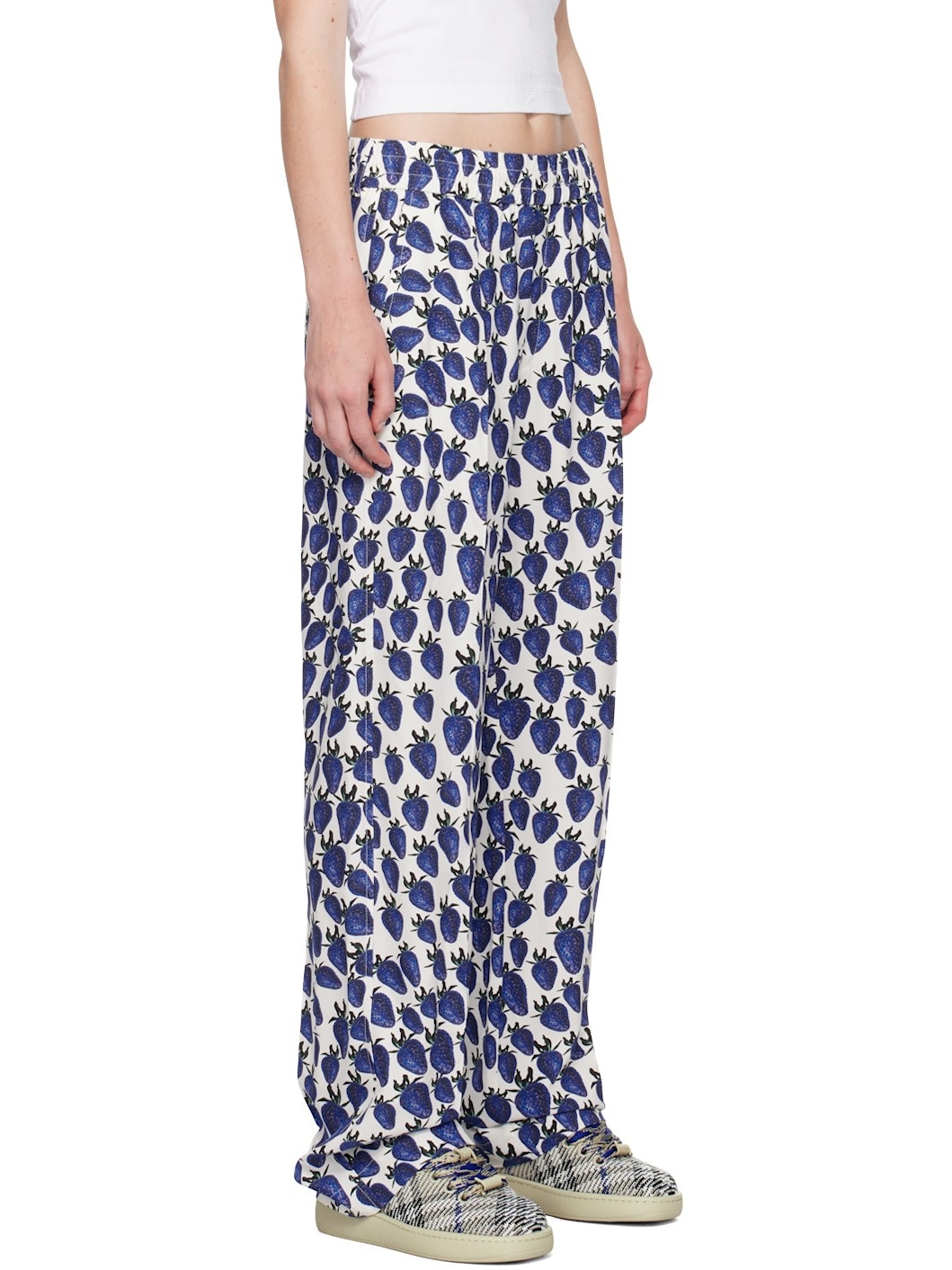 White & Blue Strawberry Trousers - 2