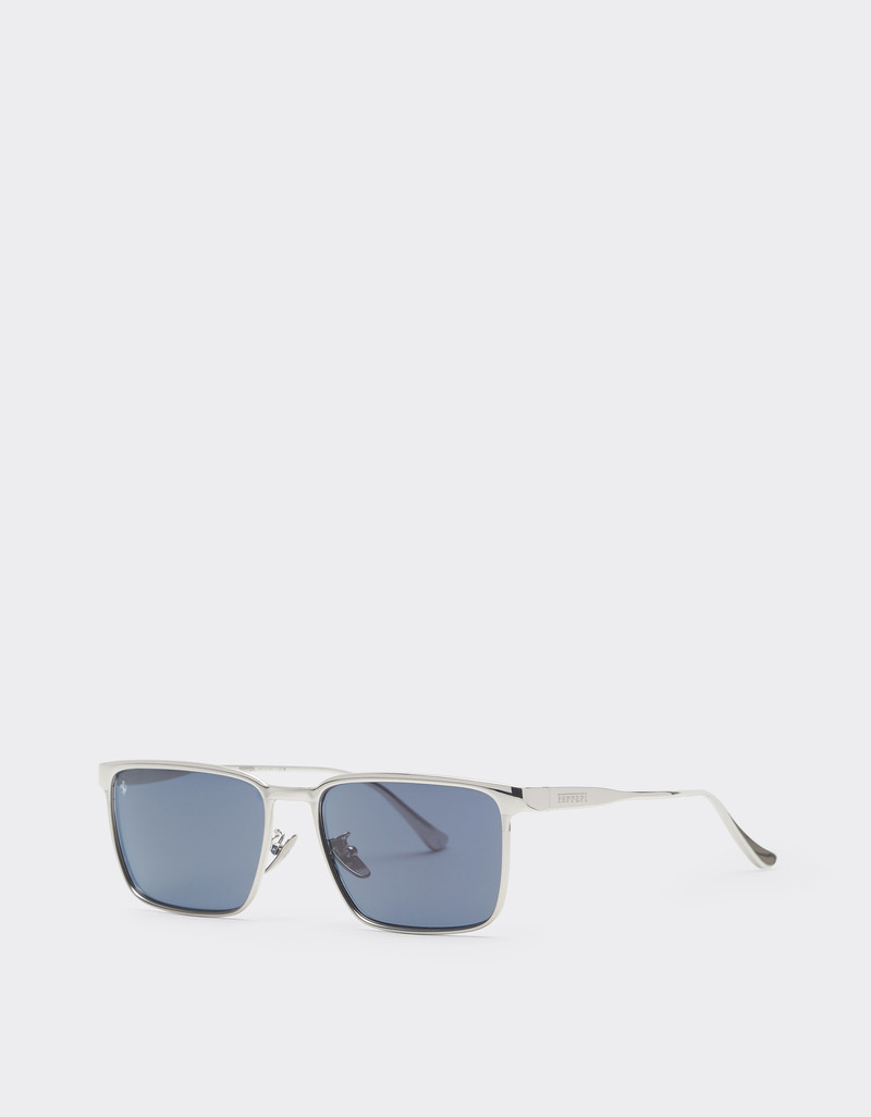 Ferrari sunglasses in matte silver metal with blue crystal lenses 3