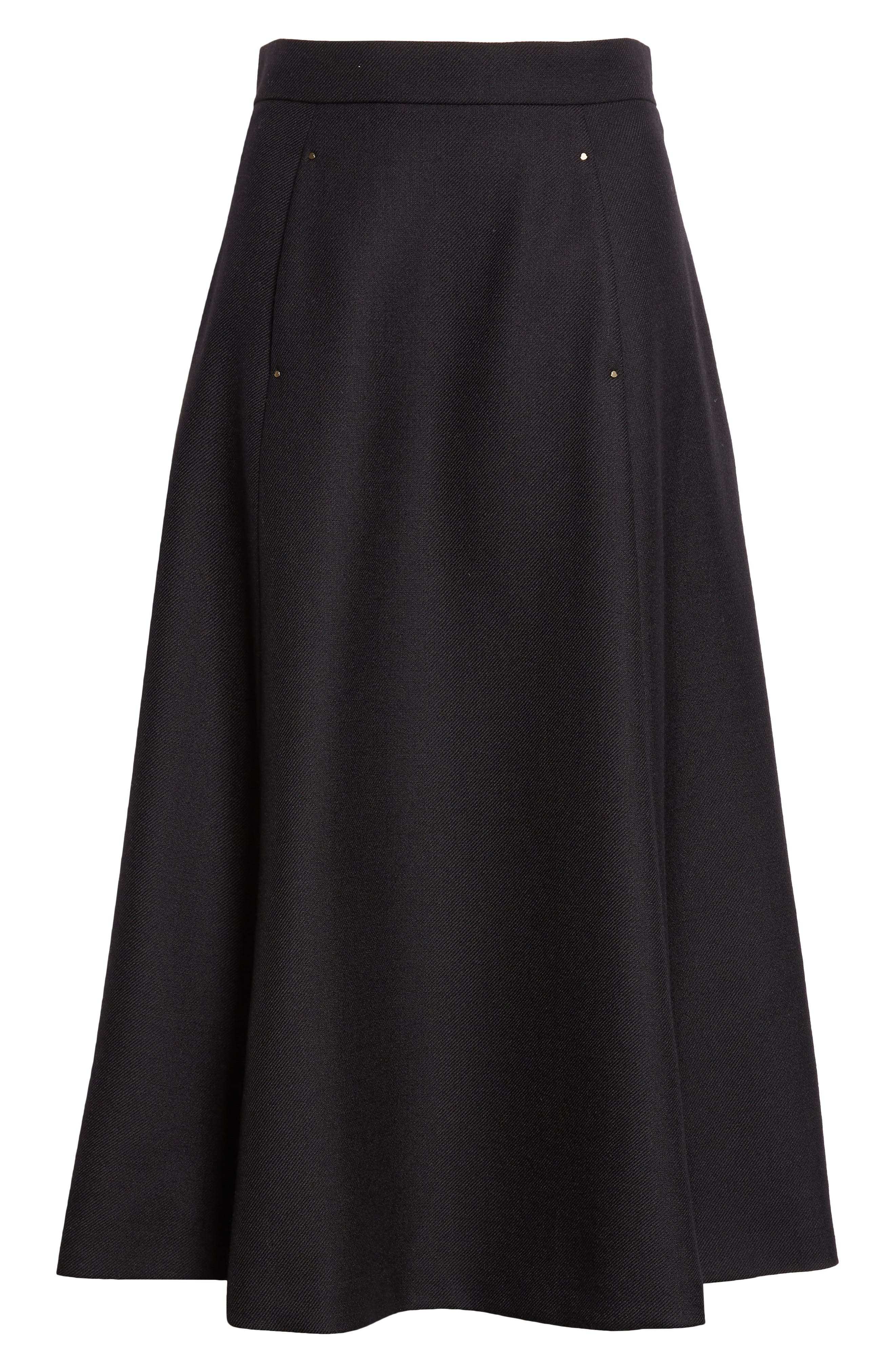 Moncler Virgin Wool A-Line Midi Skirt in Black at Nordstrom - 6