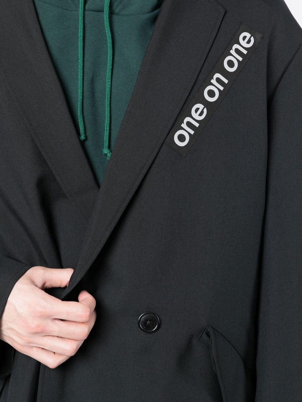 slogan-print double-breasted coat - 5