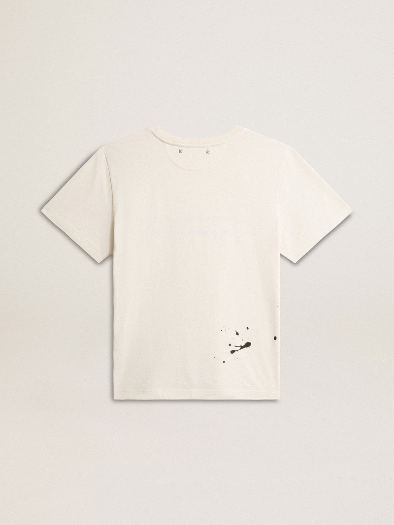 Men's T-shirt in aged white cotton with print and embroidery 6