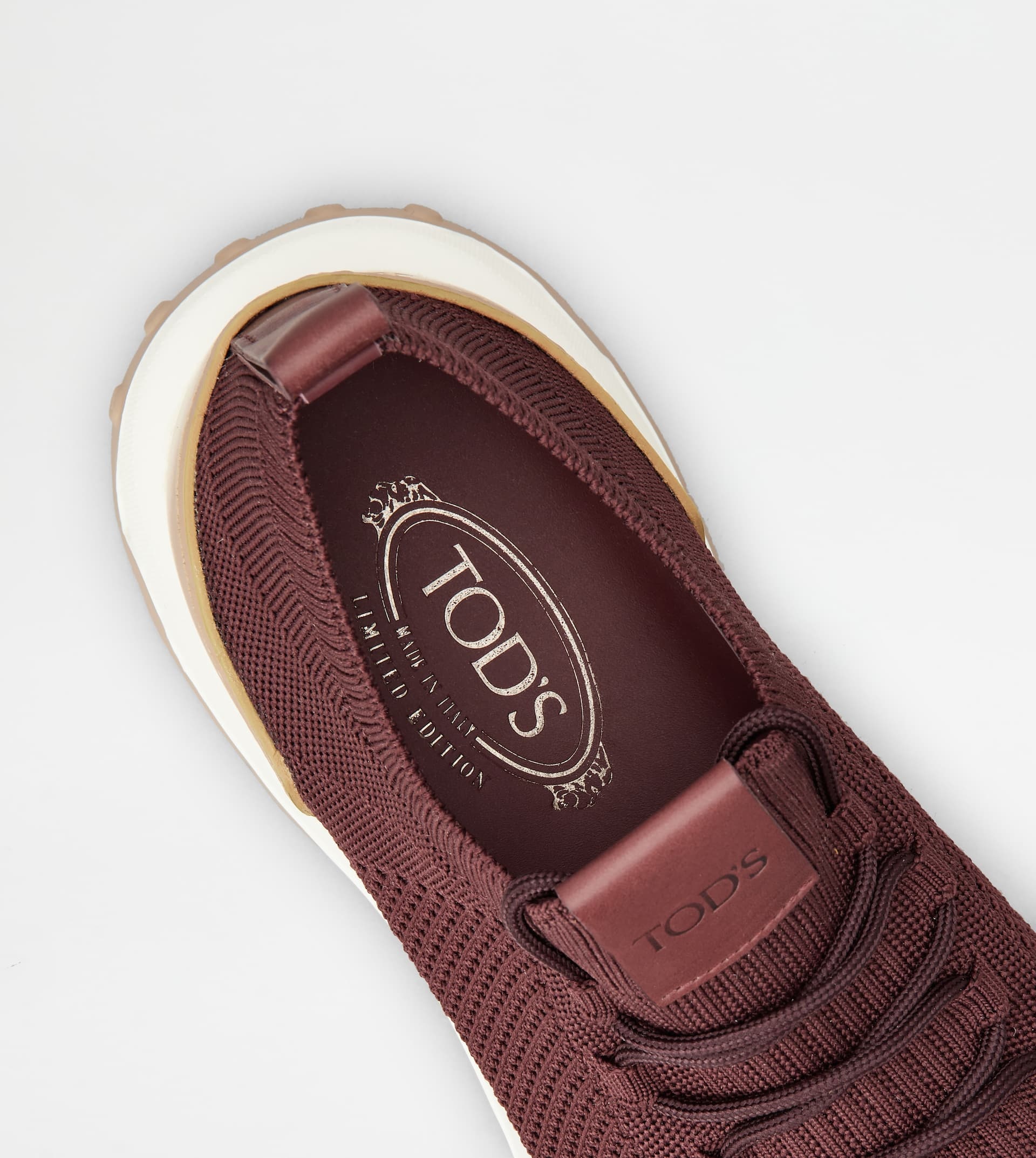 SOCK SNEAKERS IN TECHNICAL FABRIC AND LEATHER - BURGUNDY - 5