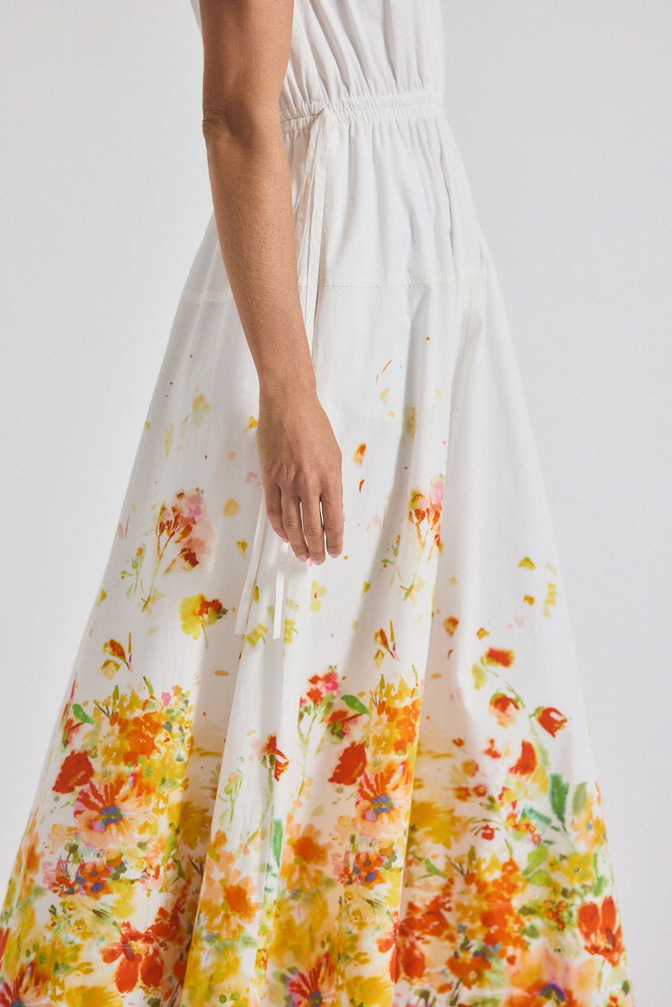 NARA BORDER PRINT COTTON POPLIN CINCH WAIST MAXI DRESS - 2