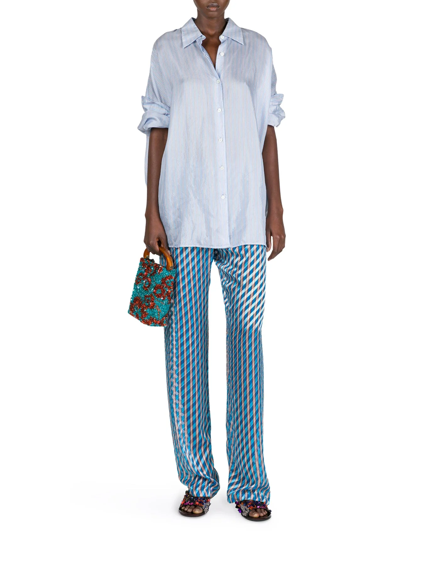 OVERSIZED STRIPED CUPRO SHIRT - 1