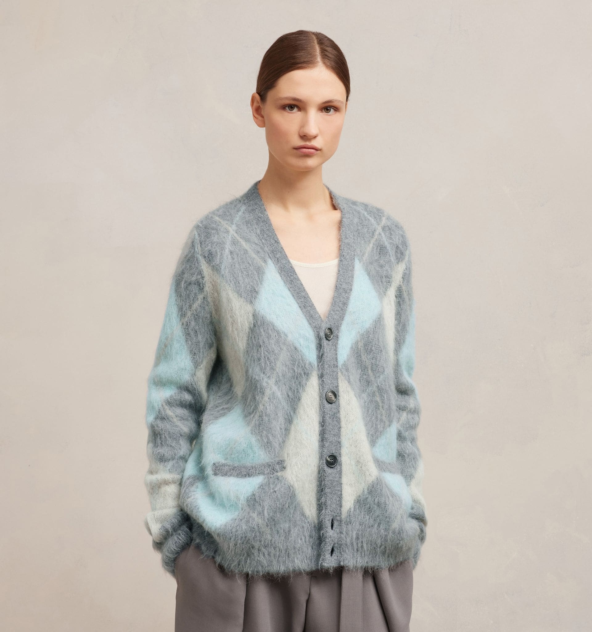 AMI Paris: Gray Argyle Sweater