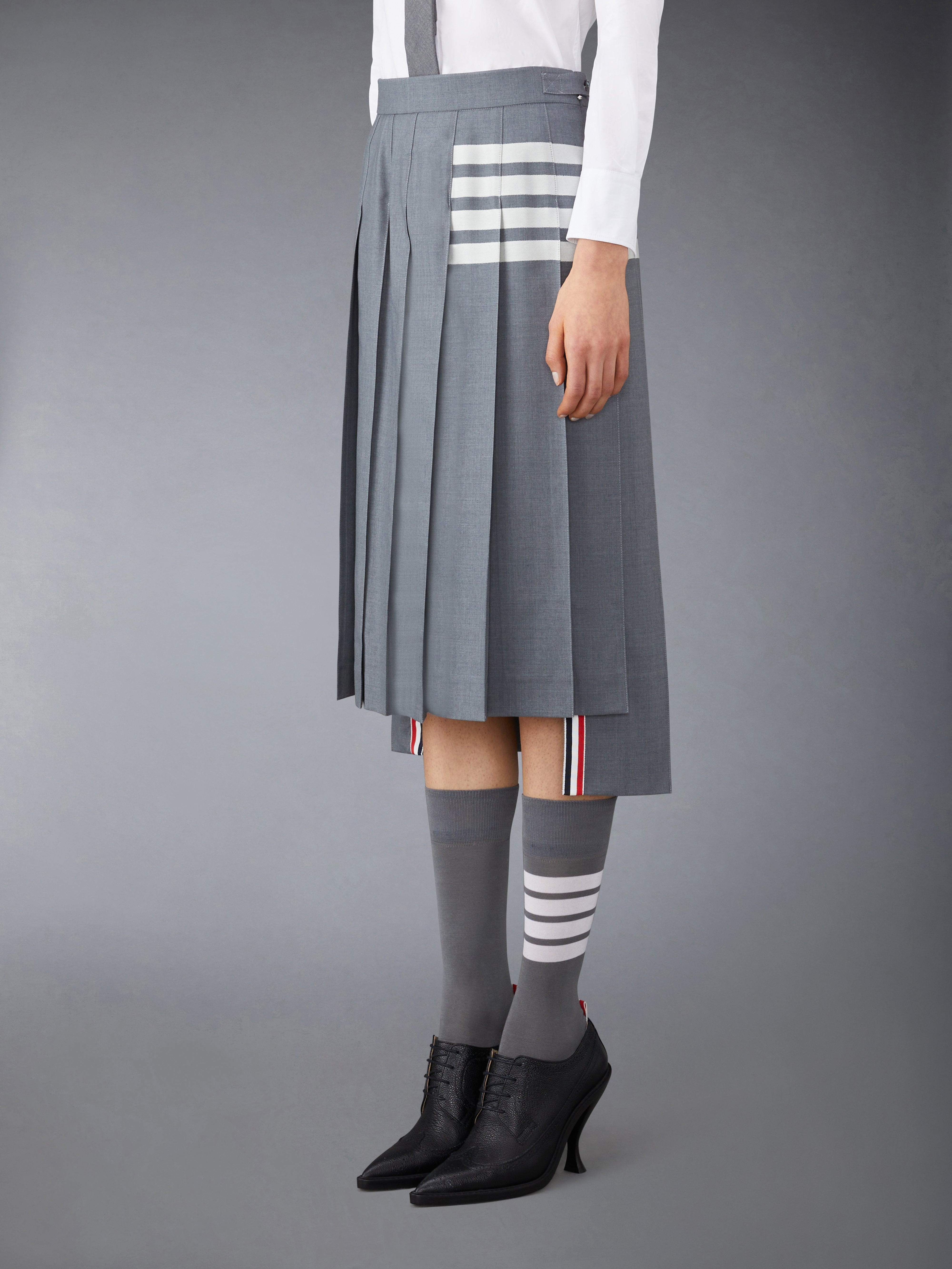 PLAIN WEAVE 4-BAR MIDI PLEATED SKIRT - 2