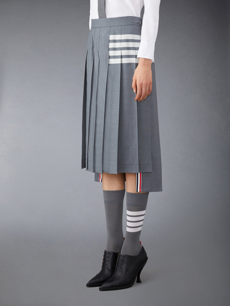 Thom Browne PLAIN WEAVE 4-BAR MIDI PLEATED SKIRT outlook