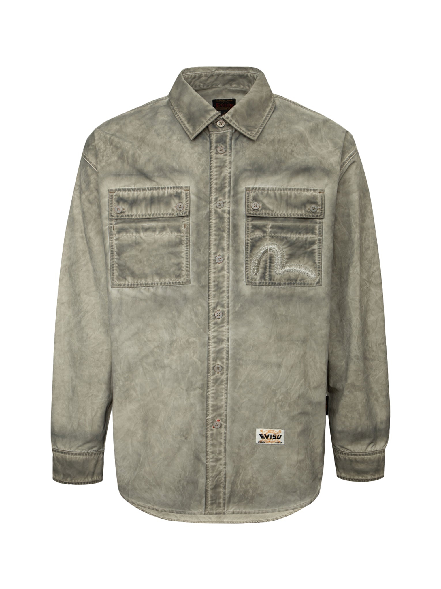 Washed Seagull Embroidery Loose Fit Shirt - 10