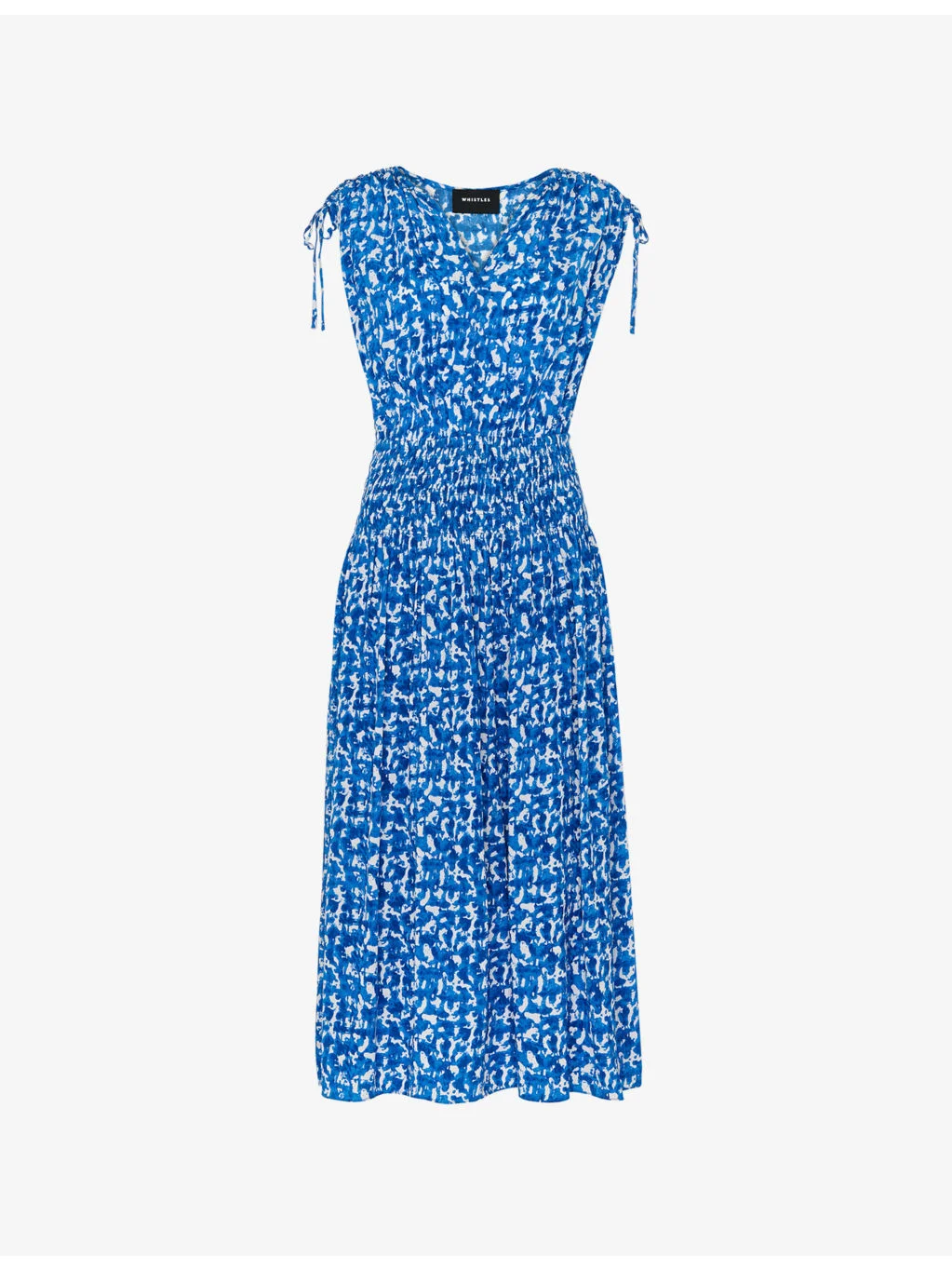 Brushed-Stroke Shirred-Panel Woven Midi Dress - 1