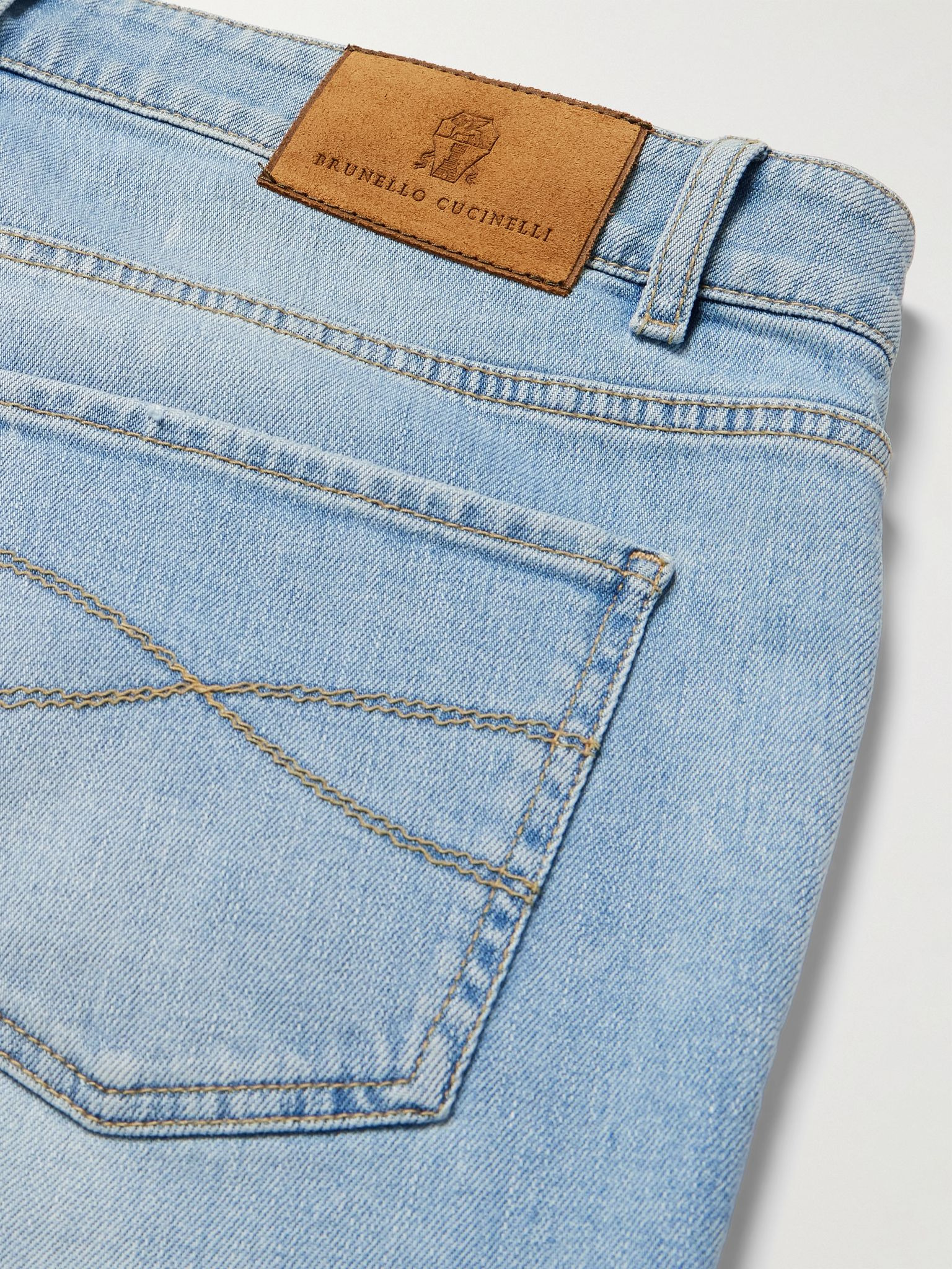 Slim-Fit Straight-Leg Logo-Embroidered Jeans Blue - 5