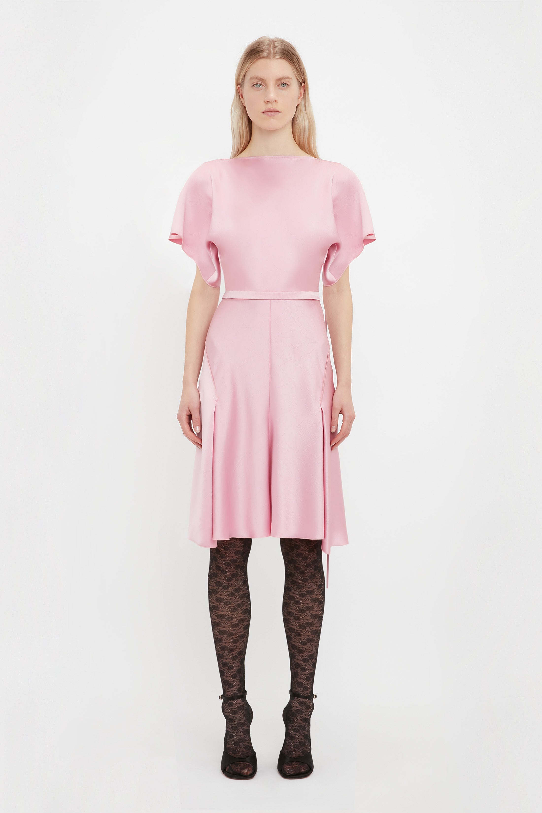 Draped Sleeve Cut Out Mini Dress In Rose - 3