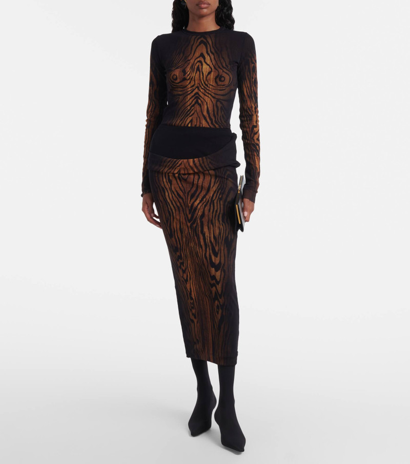 Jean Paul Gaultier Wood trompe l'œil tulle midi skirt outlook