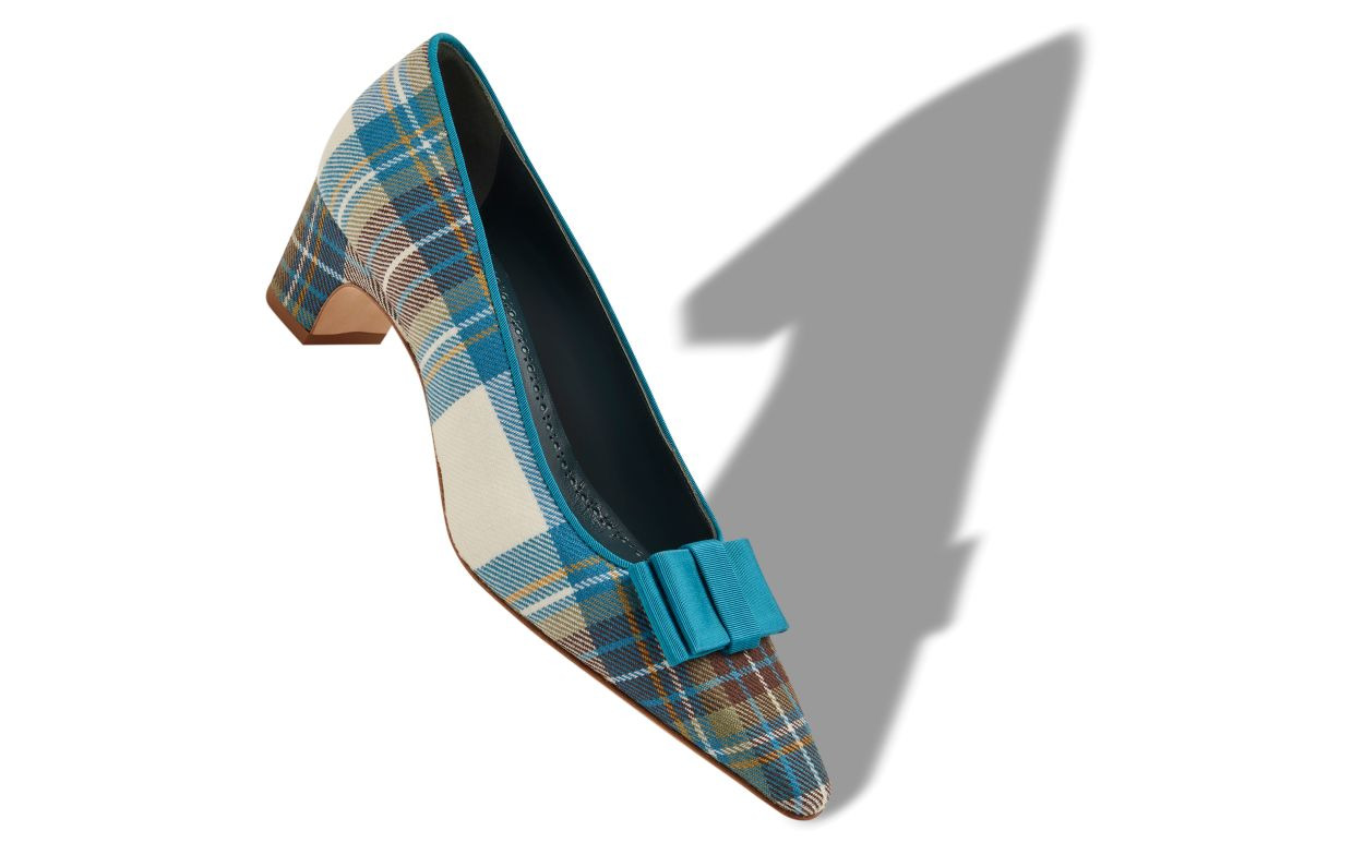 Blue Wool Tartan Bow Detail Pumps - 2