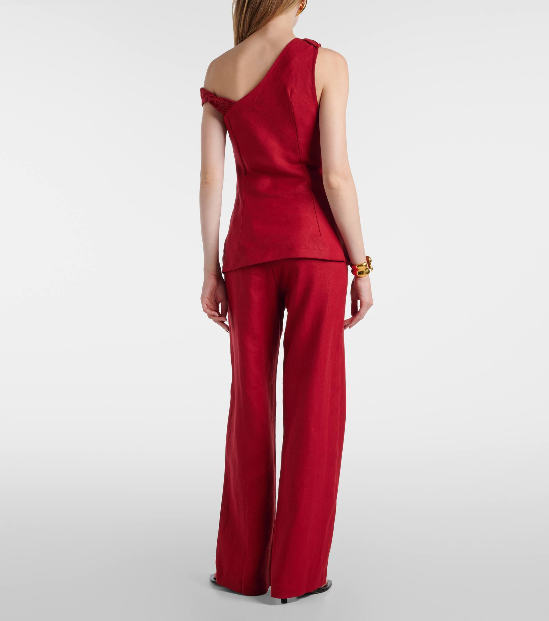 Suis one-shoulder linen top - 3