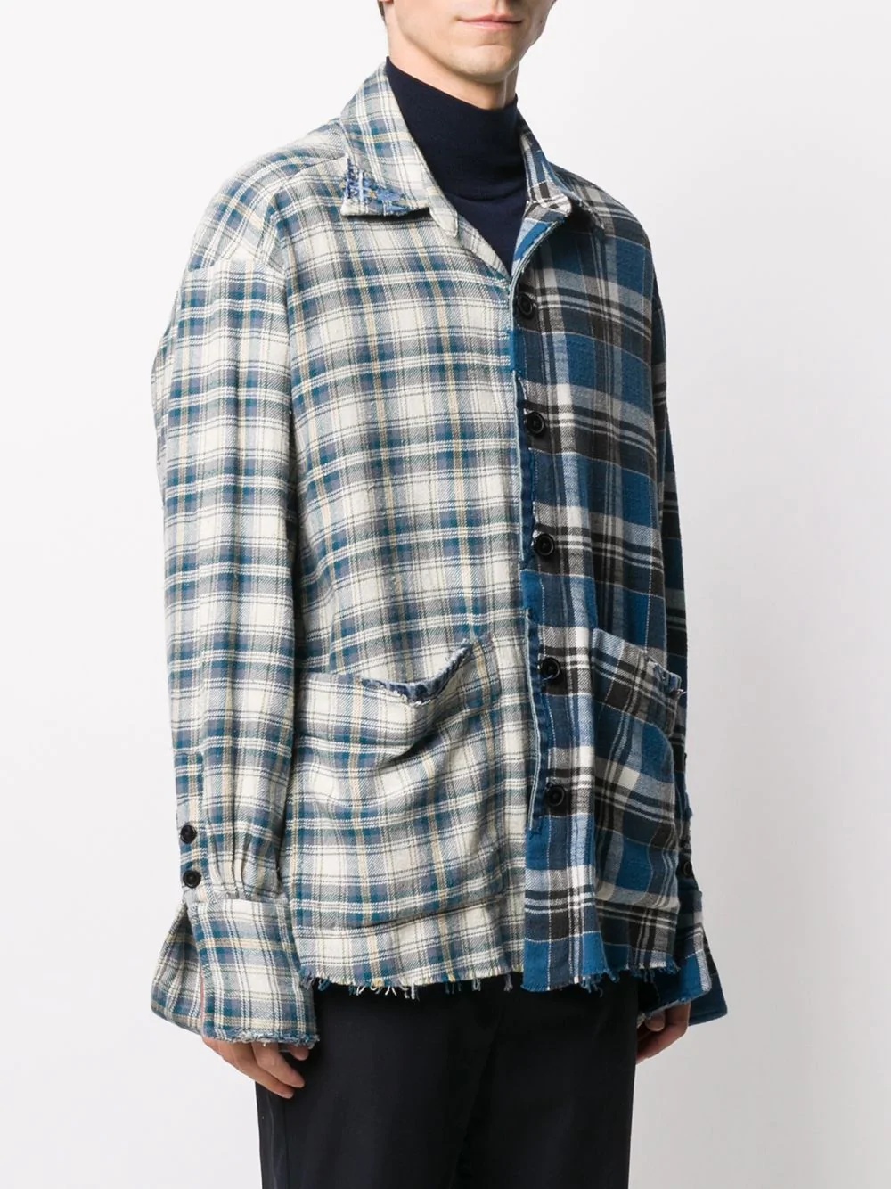 check-pattern panelled shirt - 3