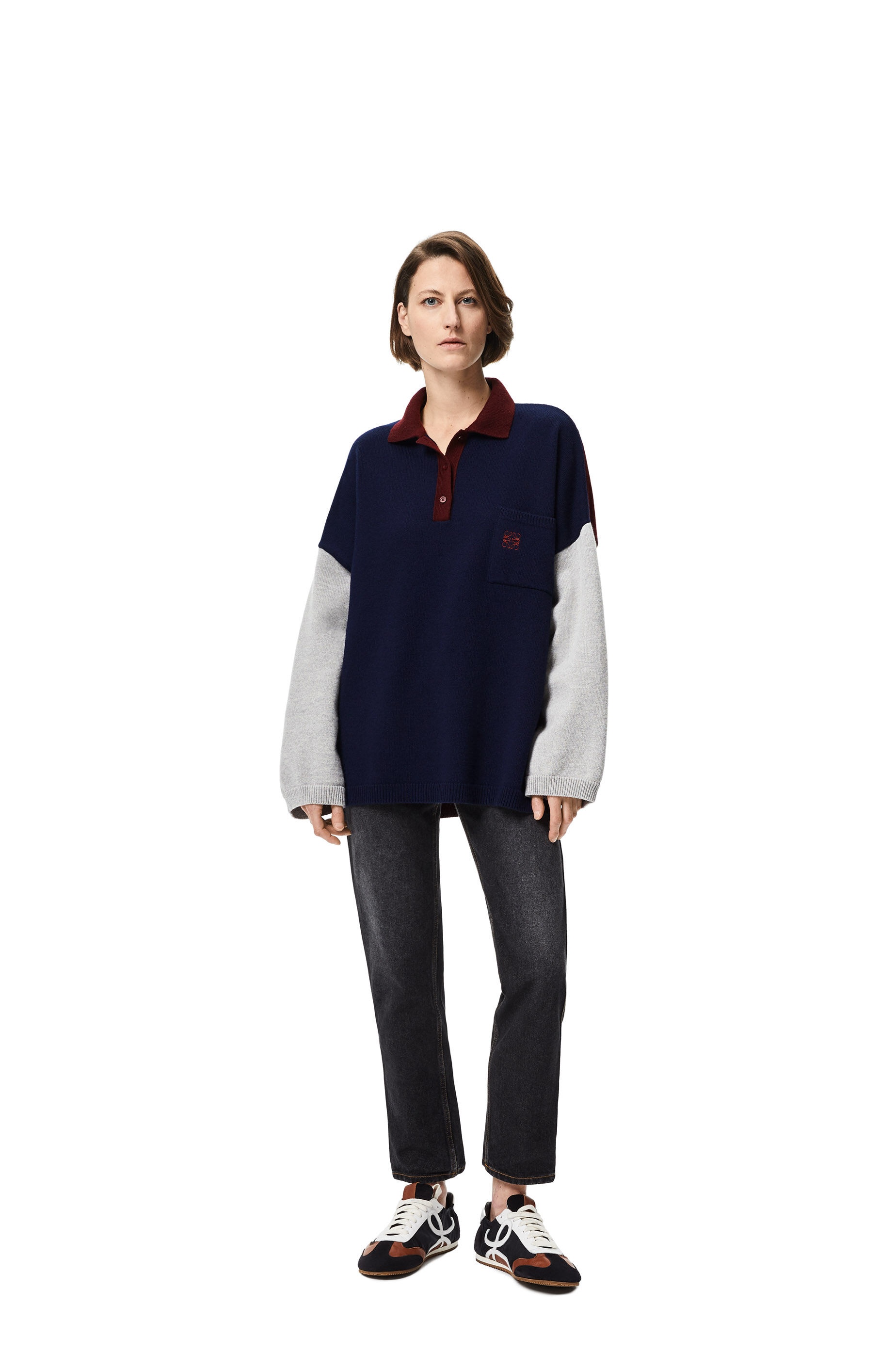 Anagram embroidered oversize polo collar sweater in wool - 2