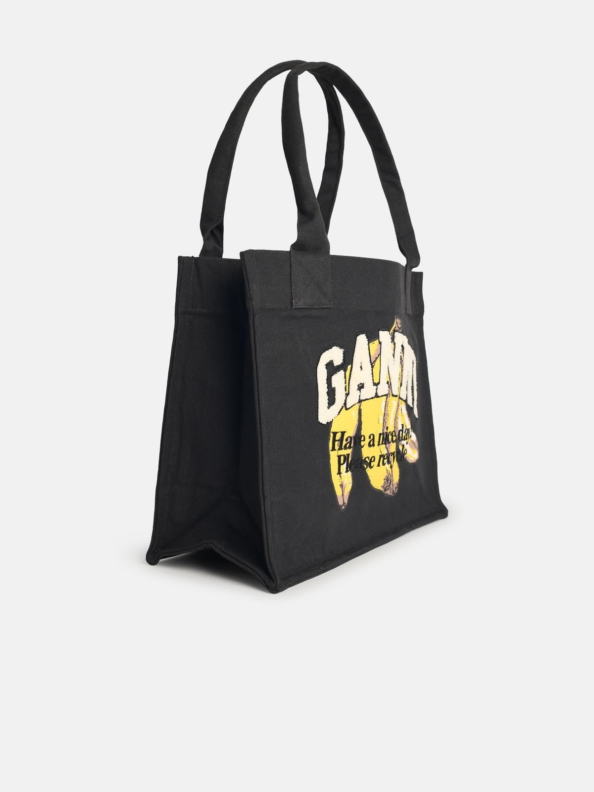 LARGE BANANA PRINT BAG IN BLACK COTTON - 2