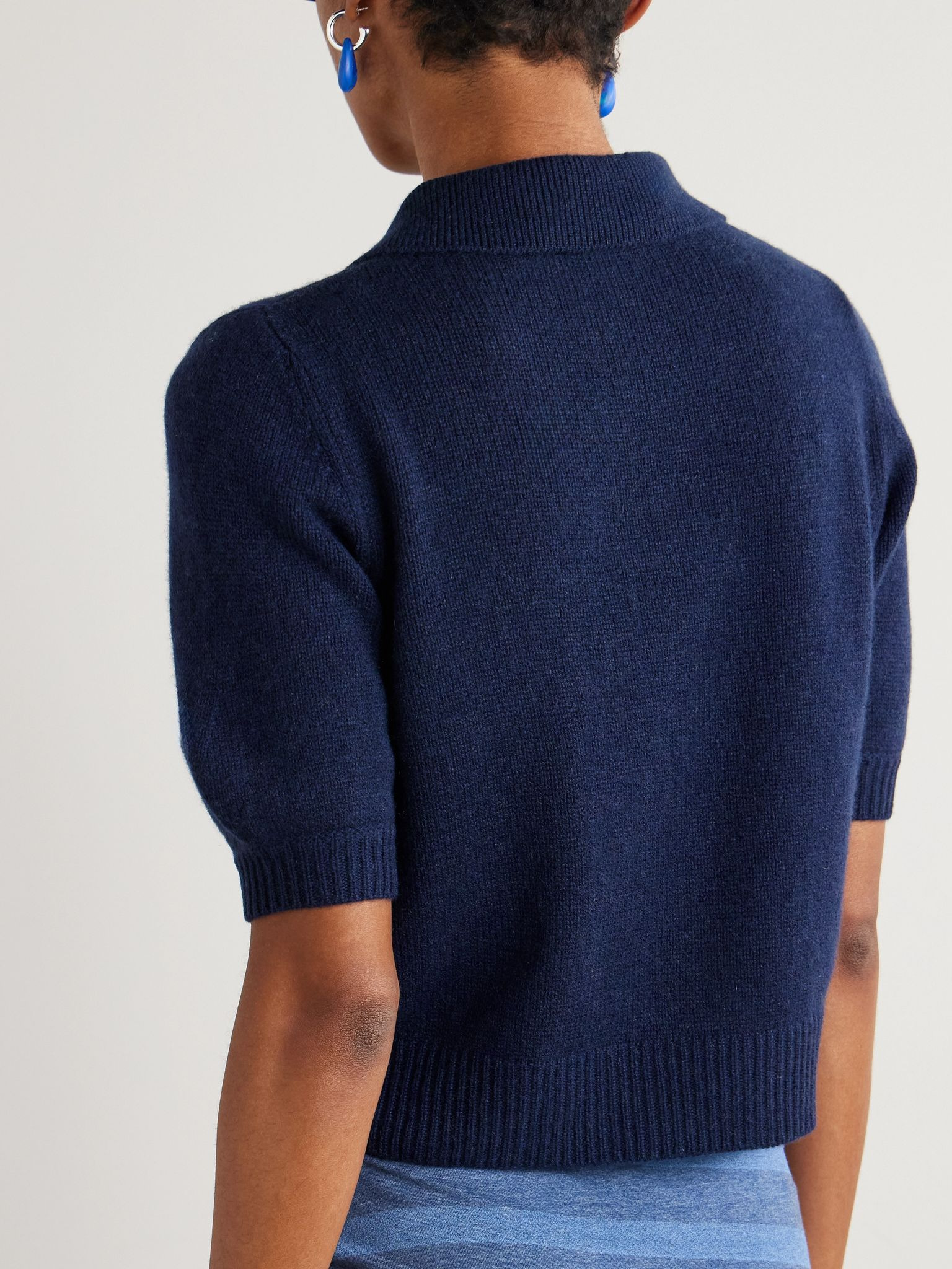 Embroidered cashmere polo shirt Blue - 3