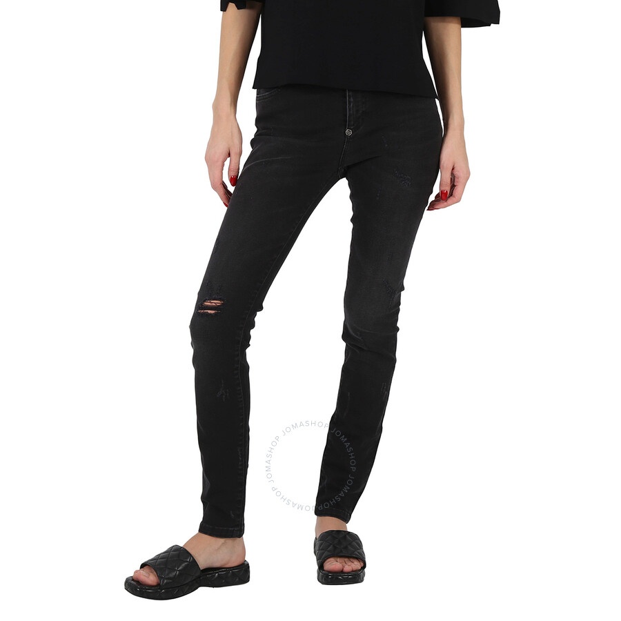 Philipp Plein Ladies Black High Waisted Distressed Jeans - 3