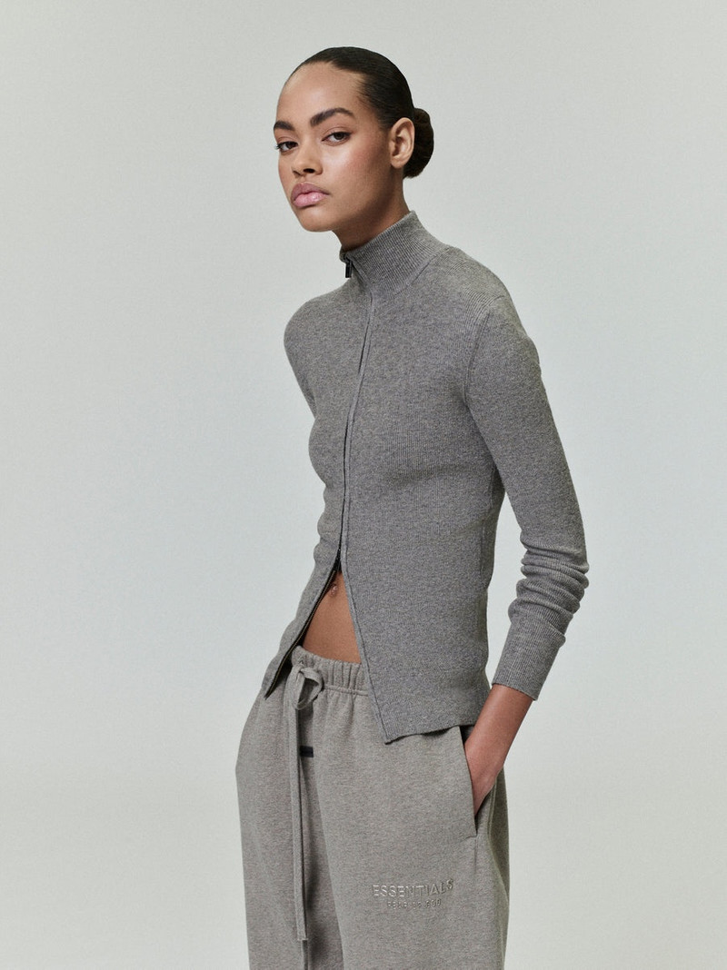 ESSENTIALS Womens Soft Rib Knit Zip-Up Jacket outlook