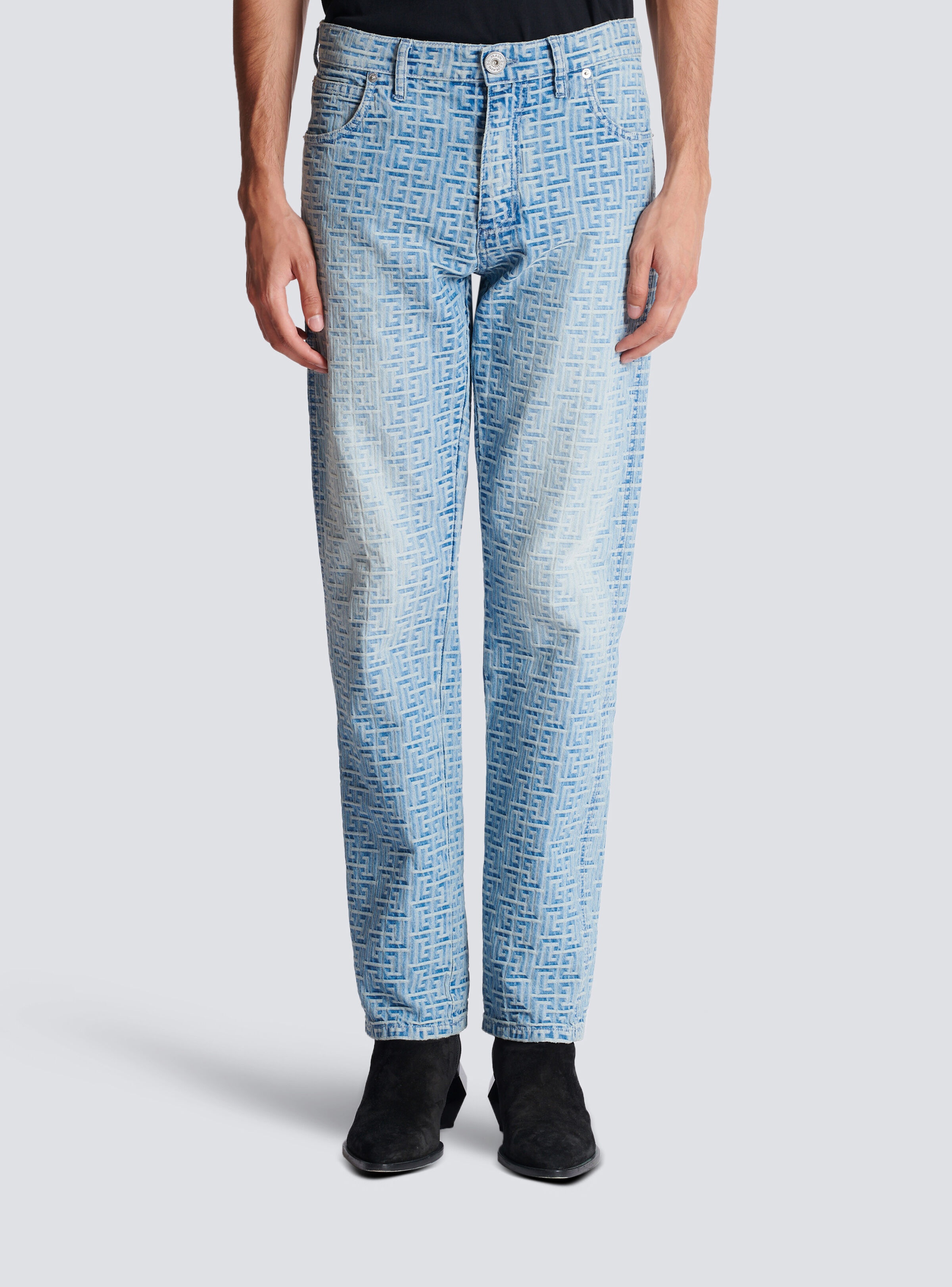 Monogrammed jacquard denim jeans - 5