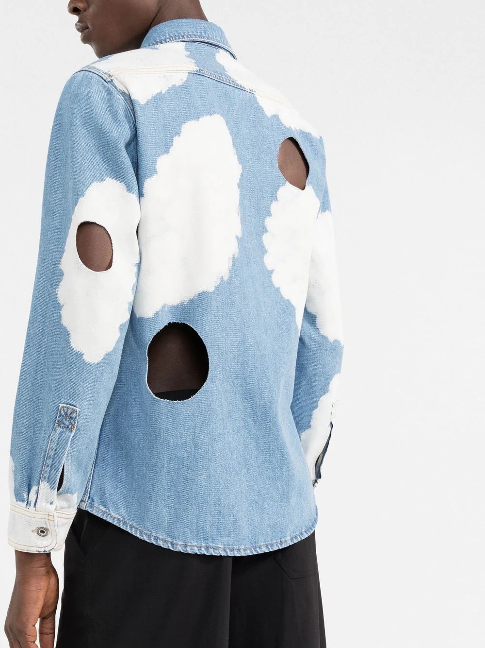 cloud-print distressed denim jacket - 3