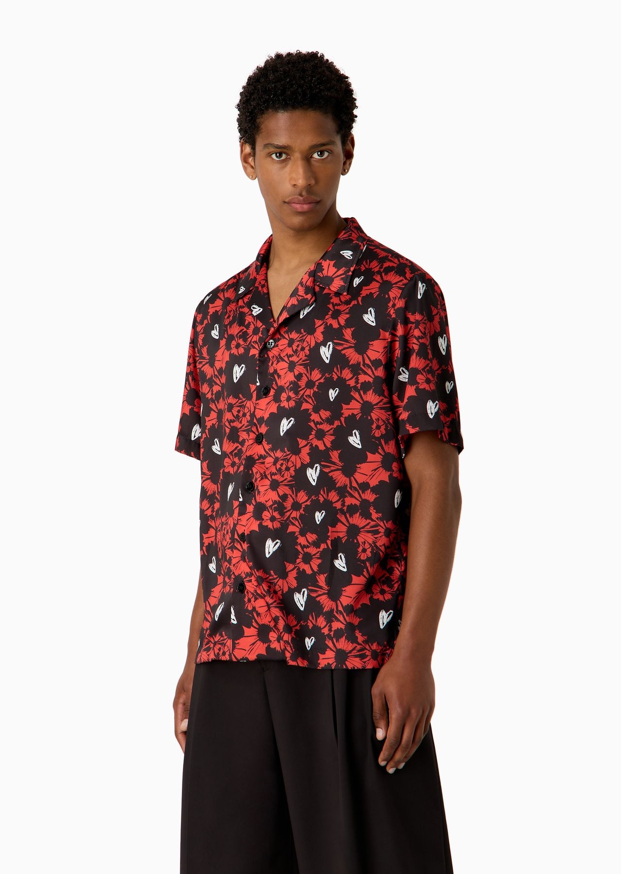 Short-sleeved twill shirt with all-over Mon Amour print - 2