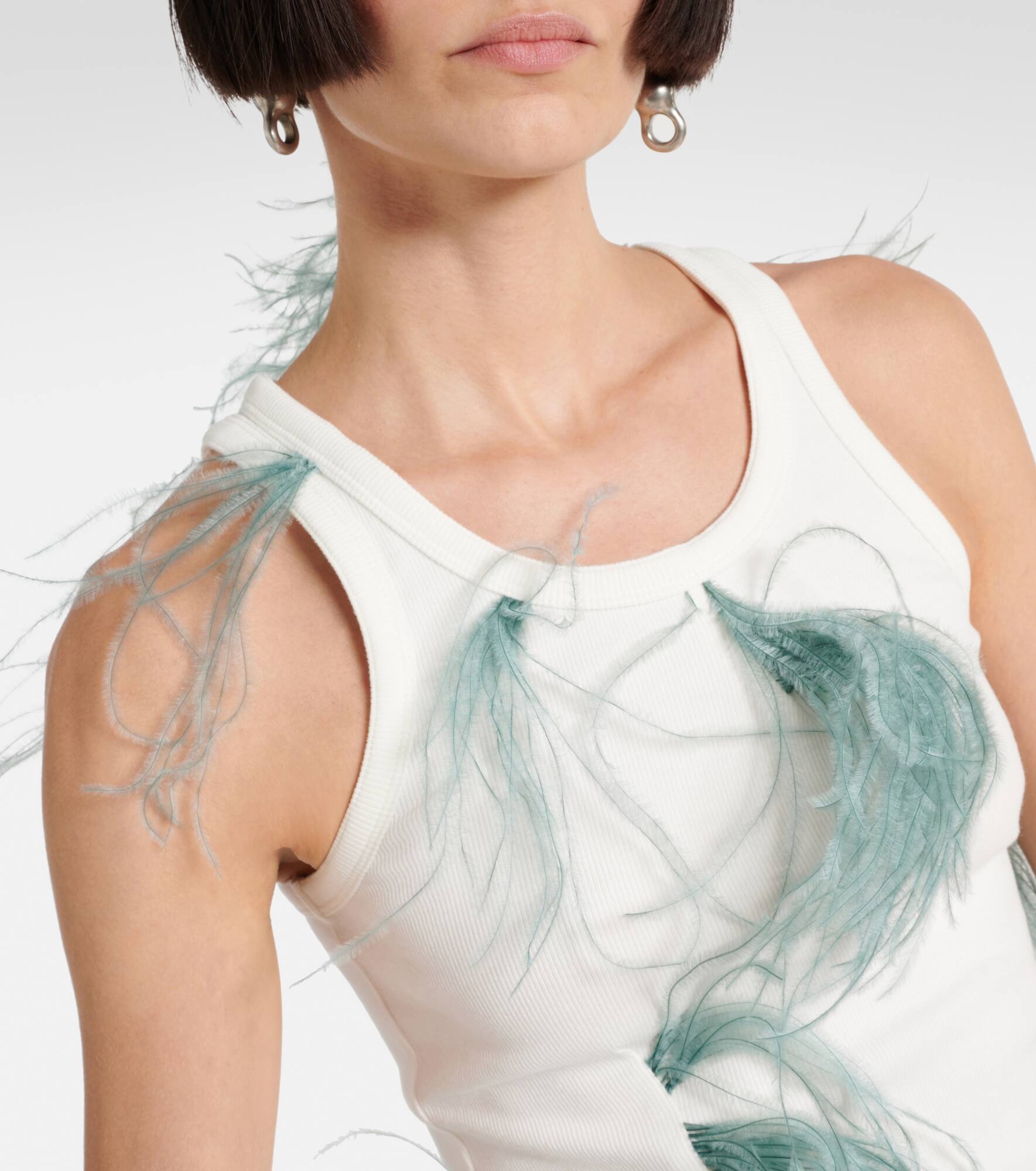 Feather-trimmed cotton-blend tank top - 4