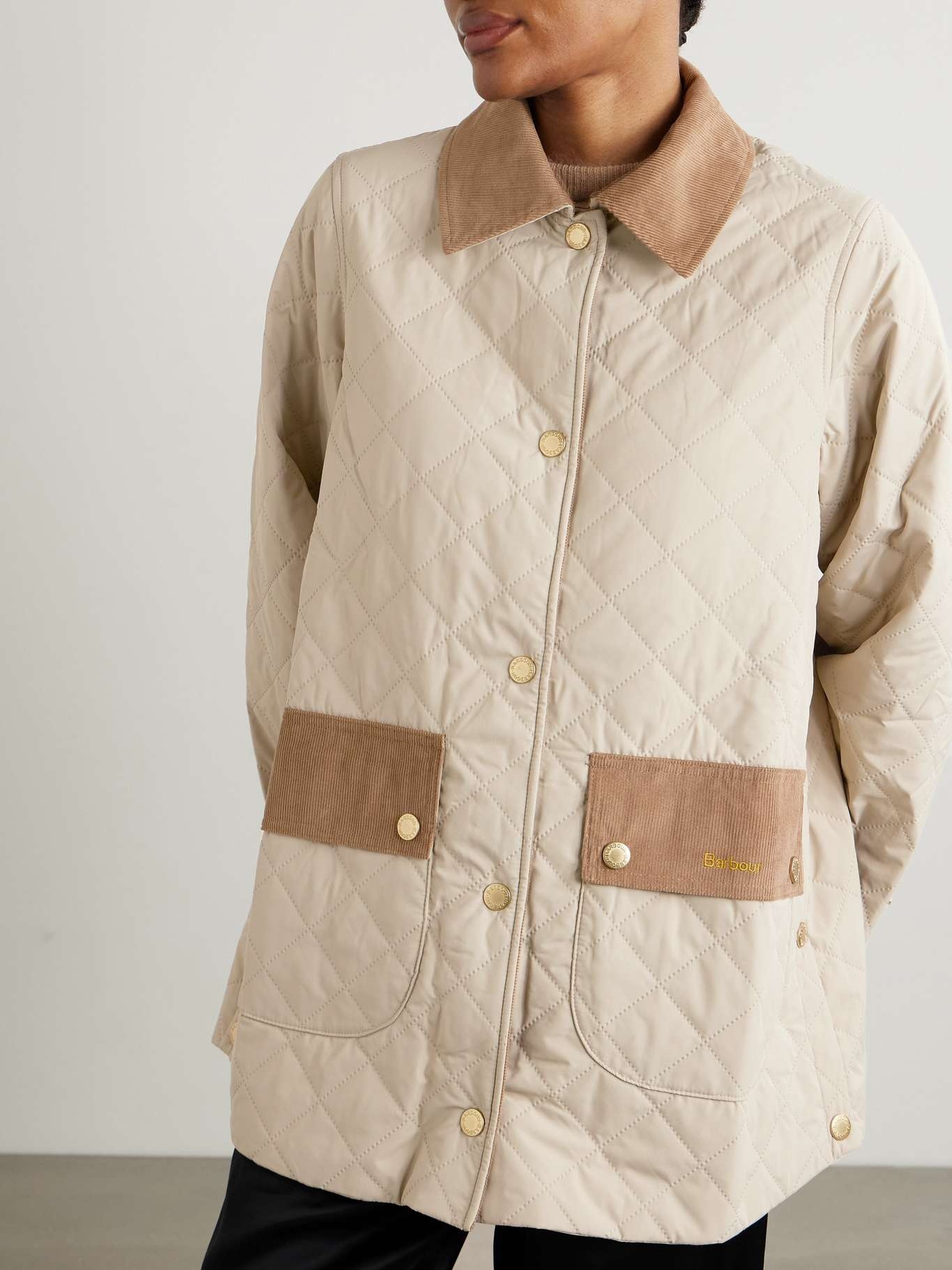 Corinne cotton corduroy-trimmed quilted shell jacket Sand - 3