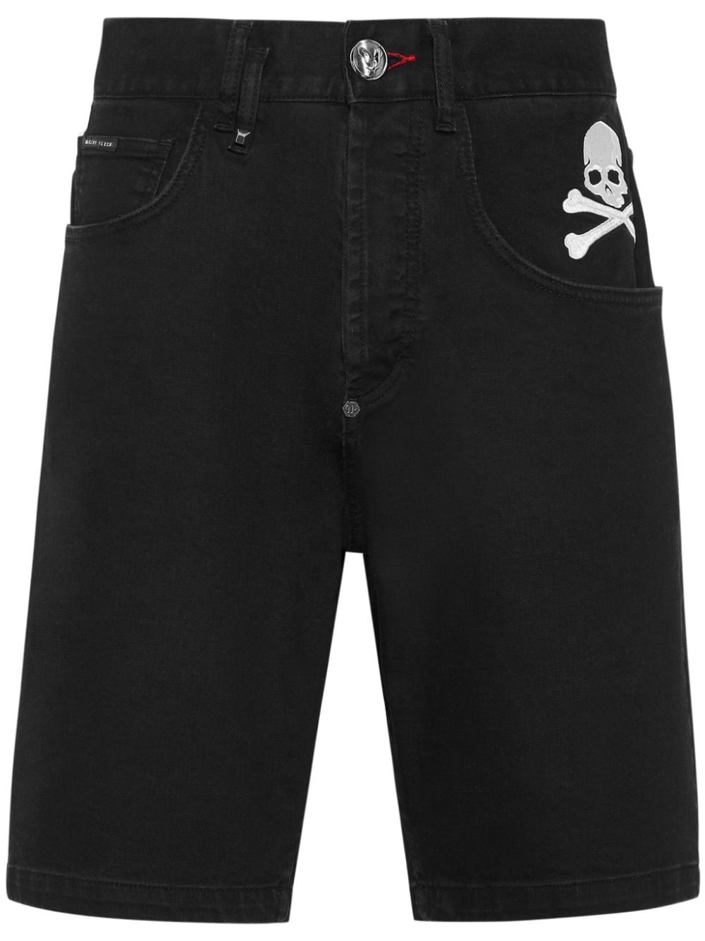skull-embroidered denim shorts - 1