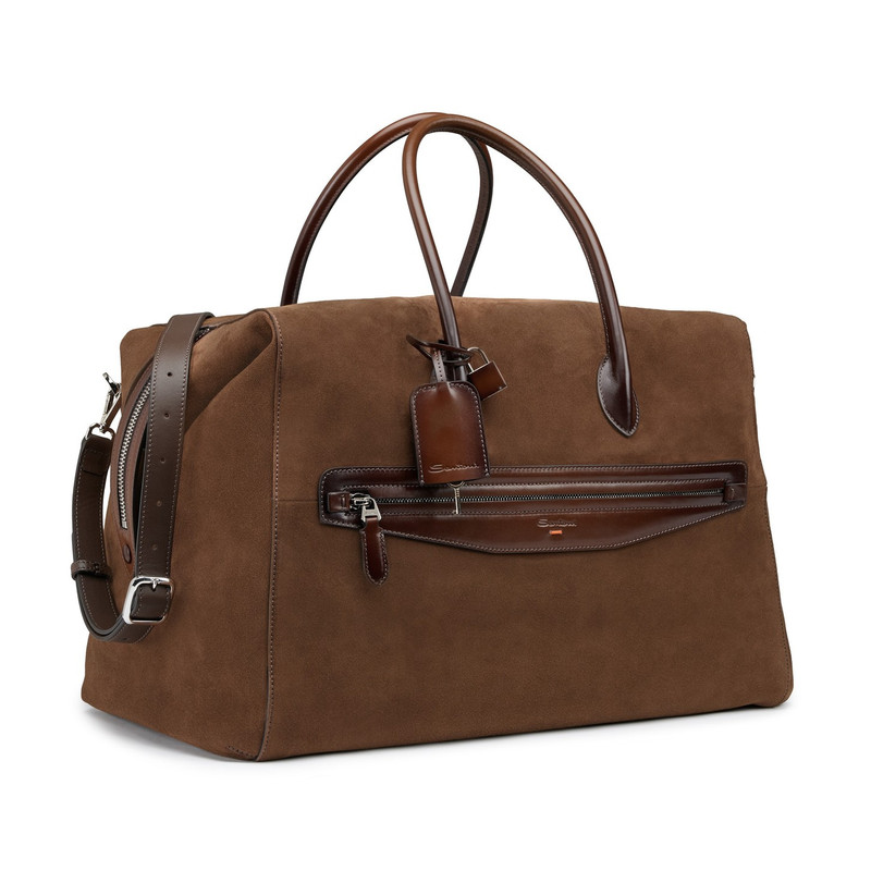 Santoni Brown suede and leather weekend bag outlook
