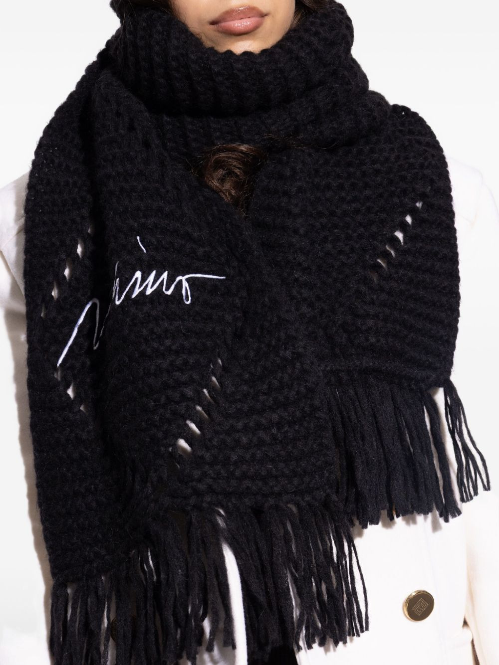 cable-knit fringed scarf - 5