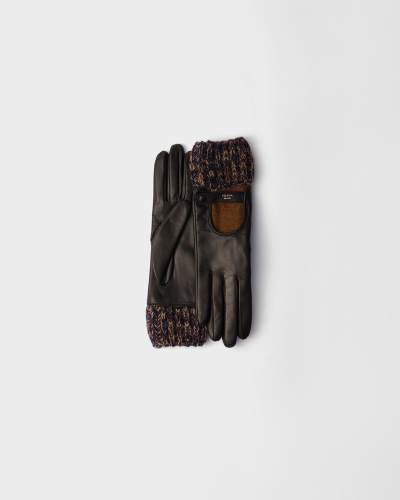 Nappa leather and mélange knit gloves 1