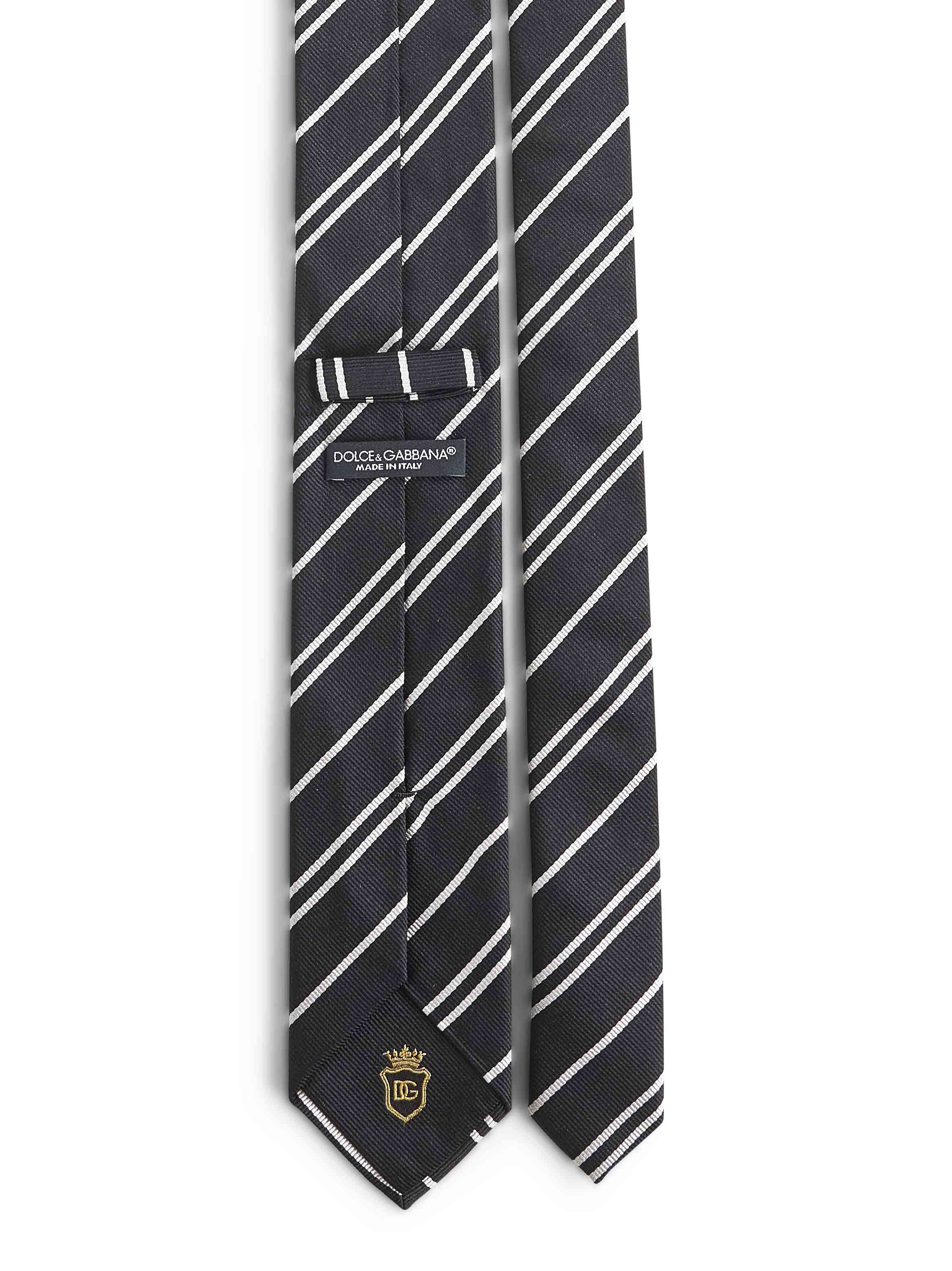 Black striped jacquard silk Martini tie - 2