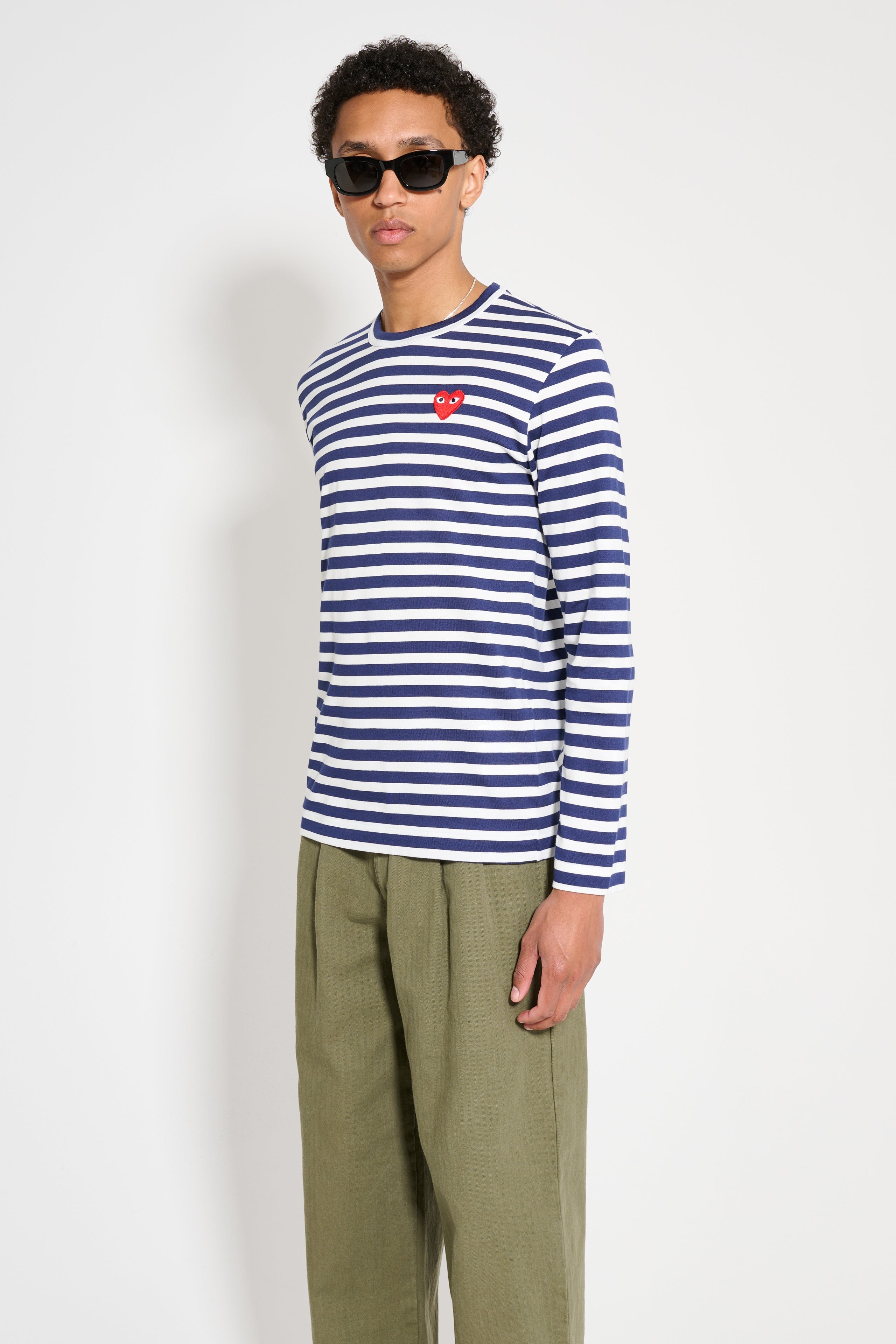 COMME DES GARÇONS PLAY SMALL HEART LS T-SHIRT NAVY STRIPE - 2