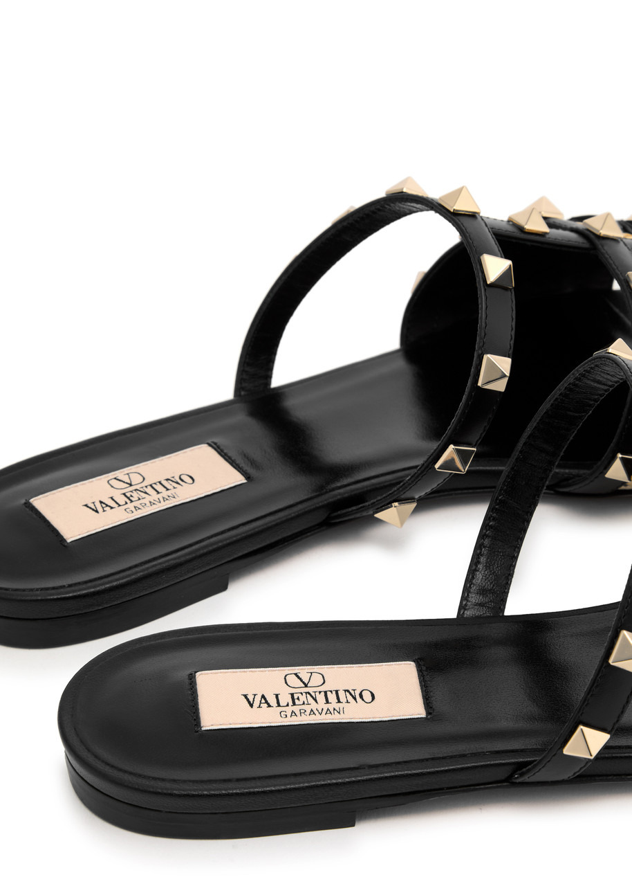 Valentino Rockstud Raffia Sliders - 4
