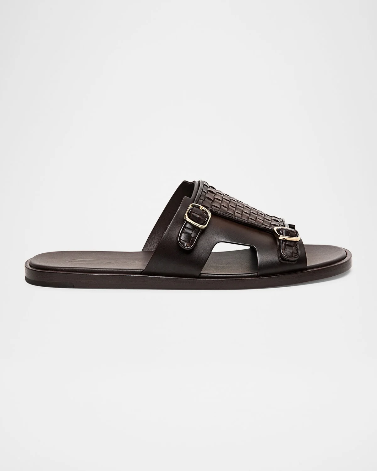 Men's Duo Woven Leather Double-Buckle Slide Sandals - 1