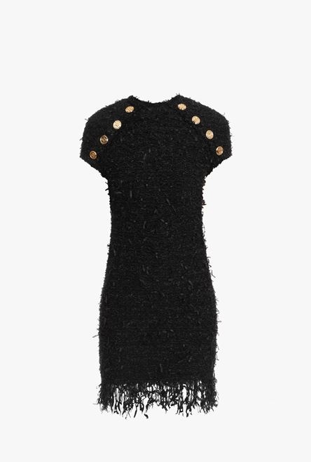 Short black tweed dress with fringe - 1