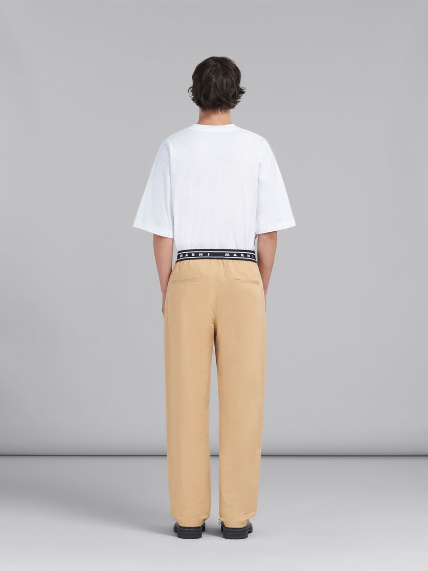 BEIGE BIO GABARDINE TROUSERS WITH BACK LOGO WAIST - 3