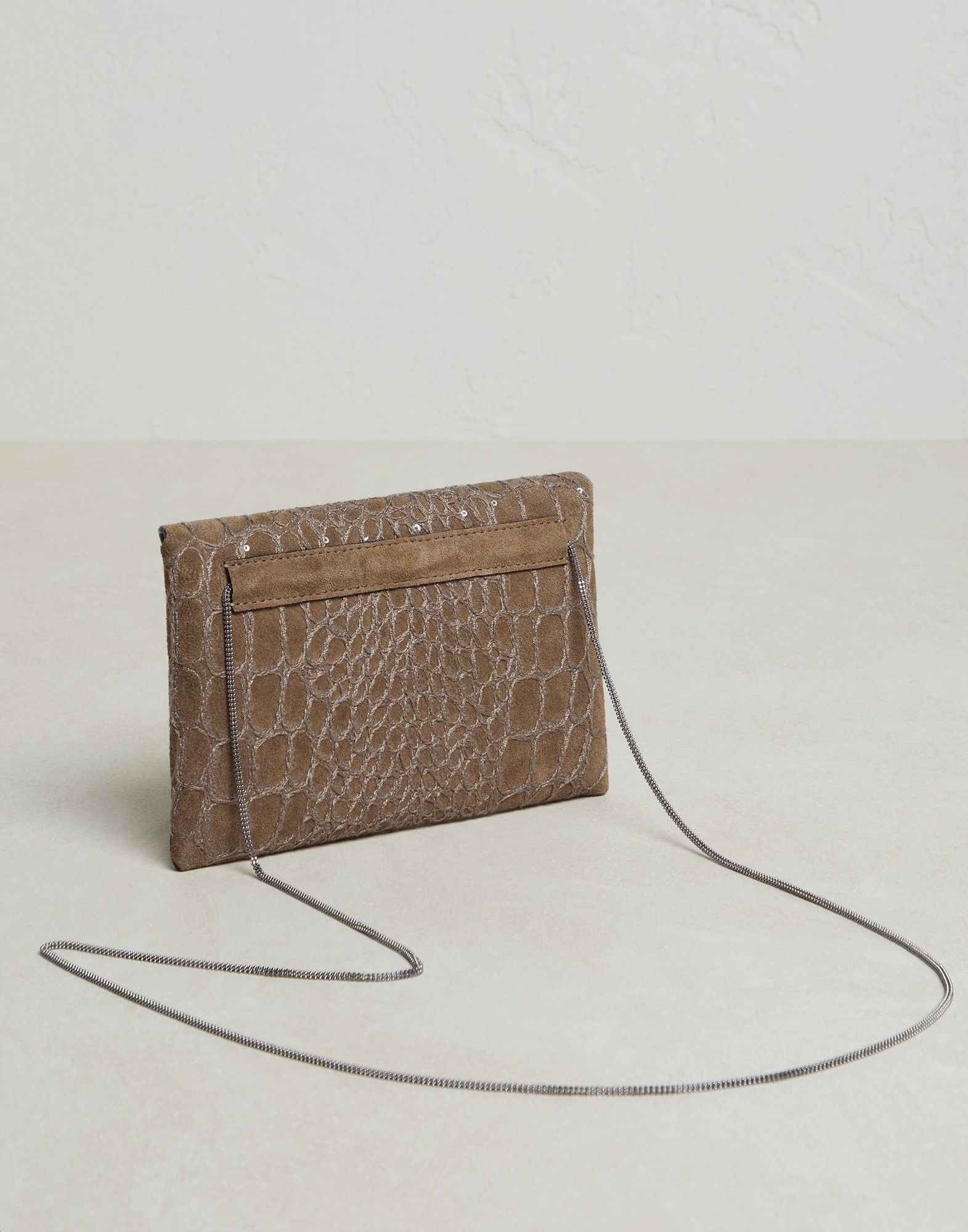 Crocodile embroidery envelope bag in suede with precious chain - 2