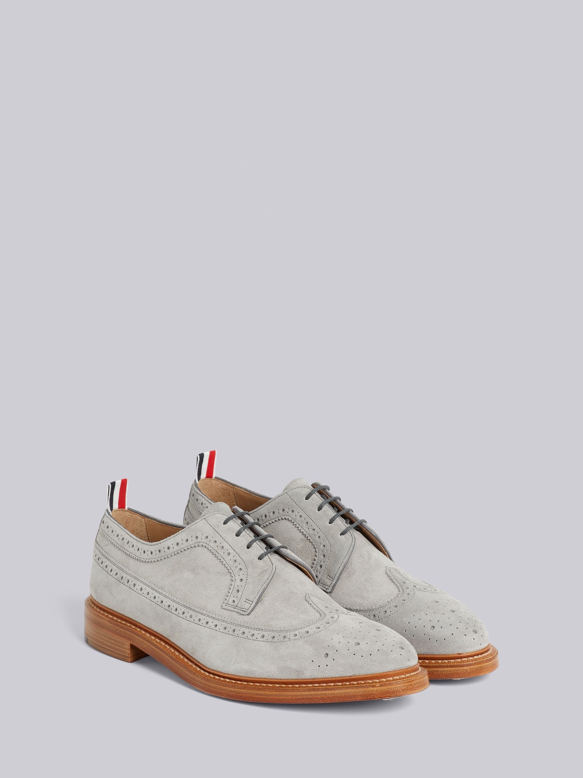 Medium Grey Suede Leather Sole Longwing Brogue - 3