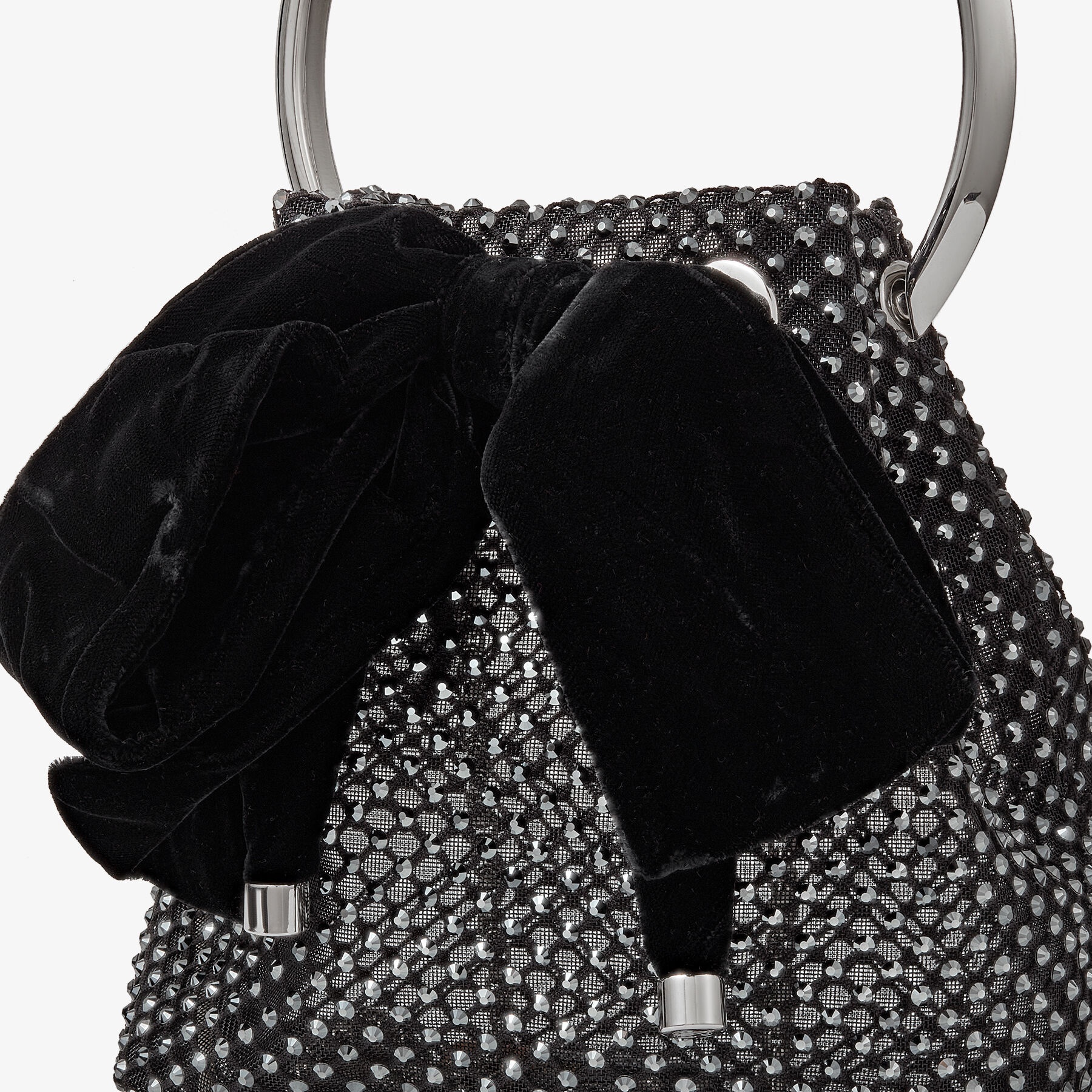 Bon Bon
Black Crystal Mesh Bag With Velvet Bow - 7