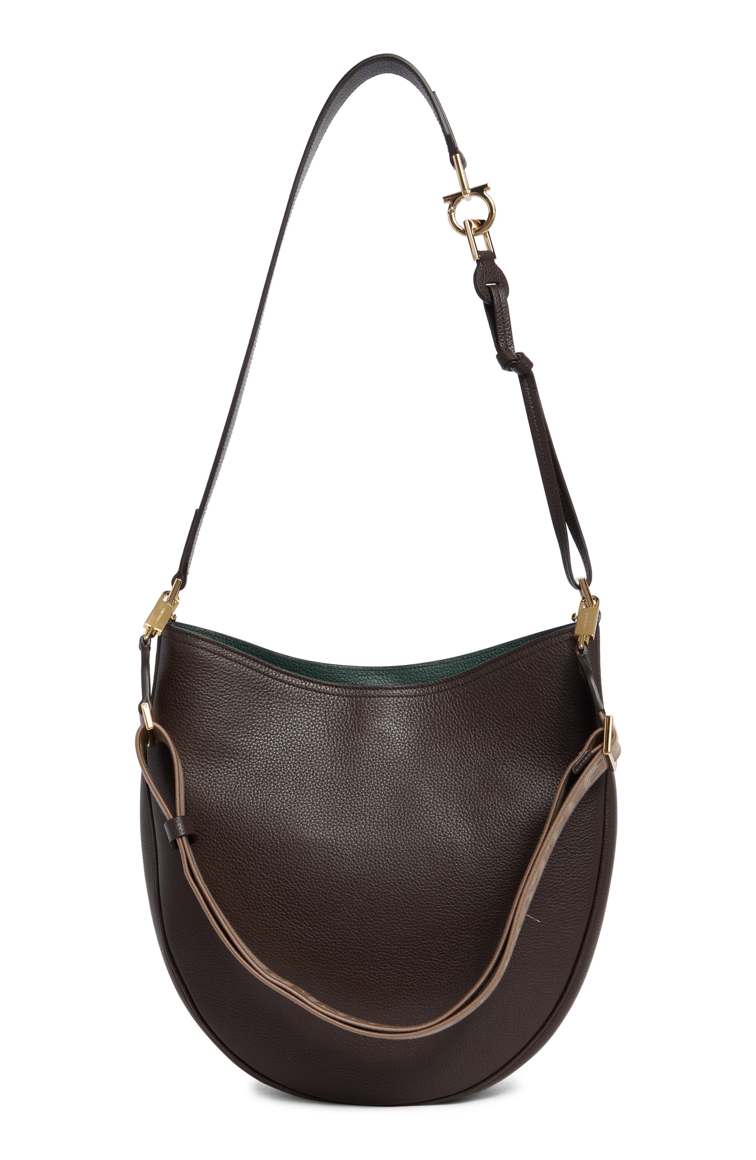 FERRAGAMO Medium Smile Leather Hobo Bag in Testa Di Moro/Moss at Nordstrom - 4