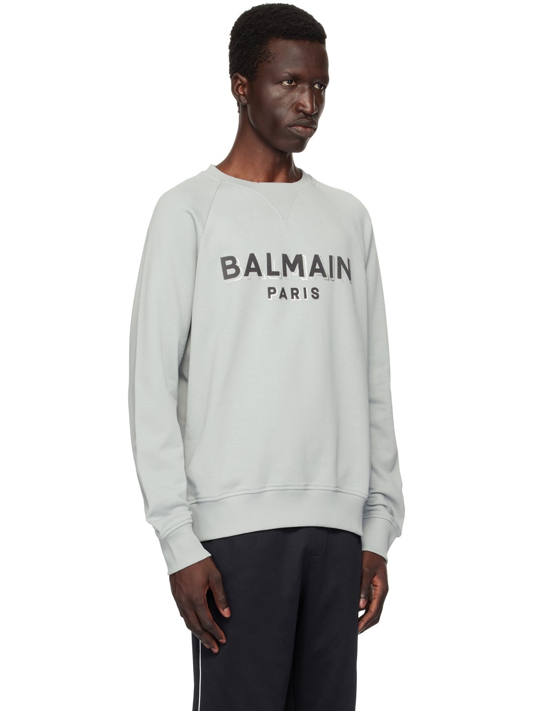 Gray Metallic Flocked 'Balmain' Sweatshirt - 2