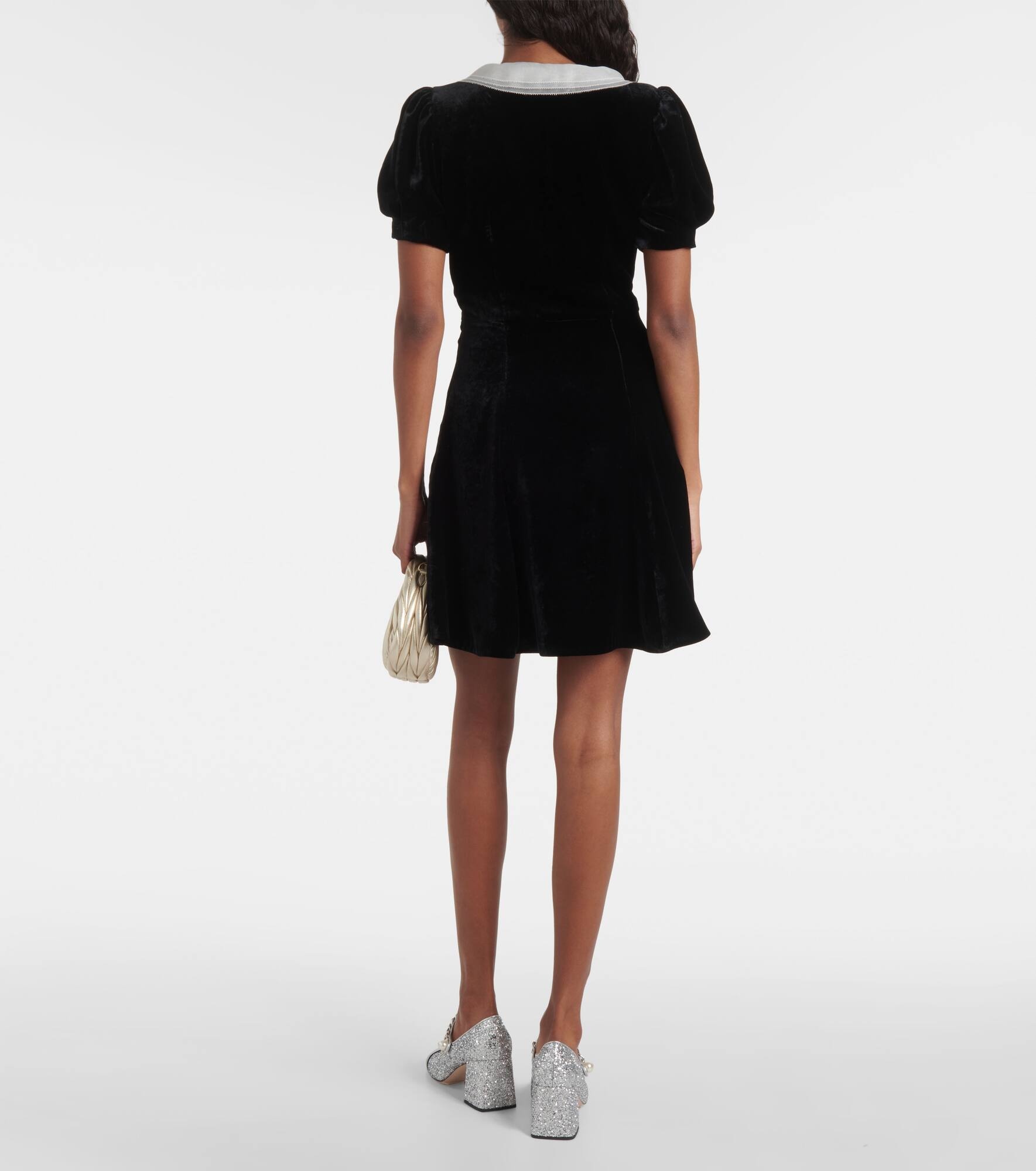 V-neck organza-trimmed velvet minidress - 3
