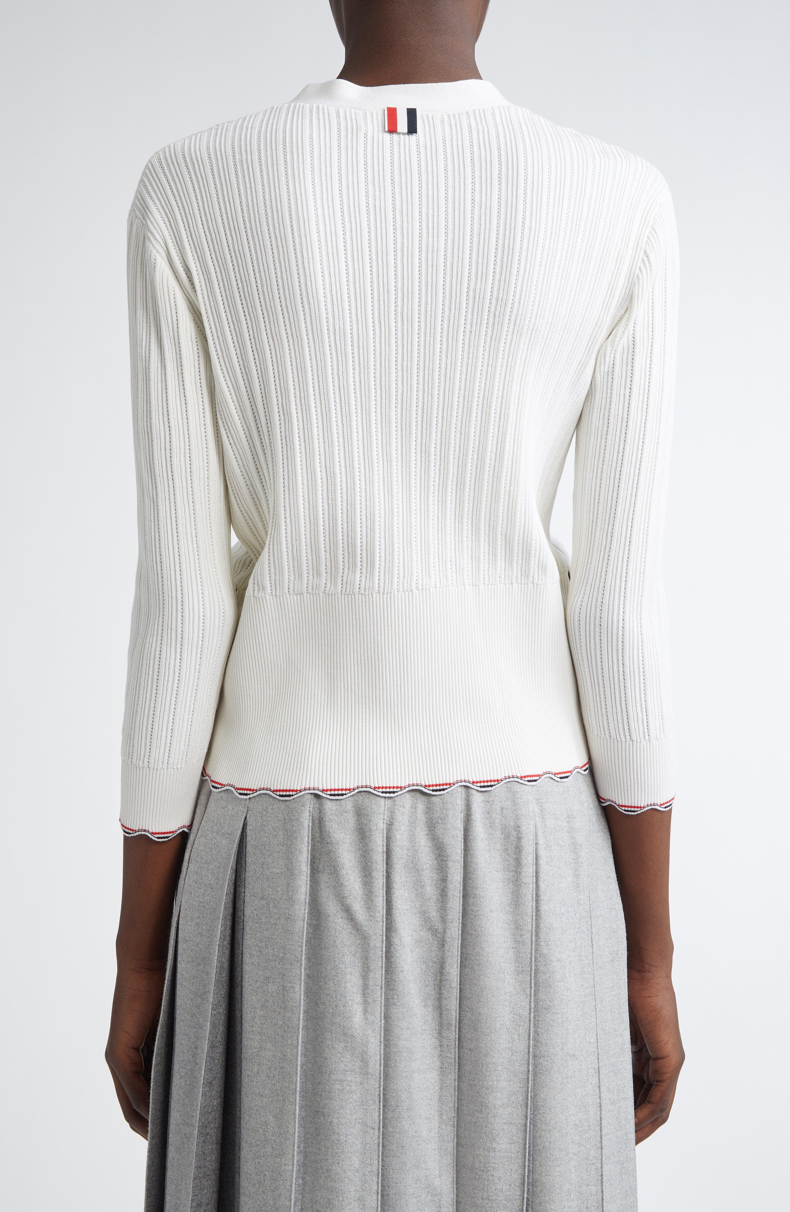 Thom Browne Pointelle & Rib Silk & Cotton Cardigan in White at Nordstrom - 2