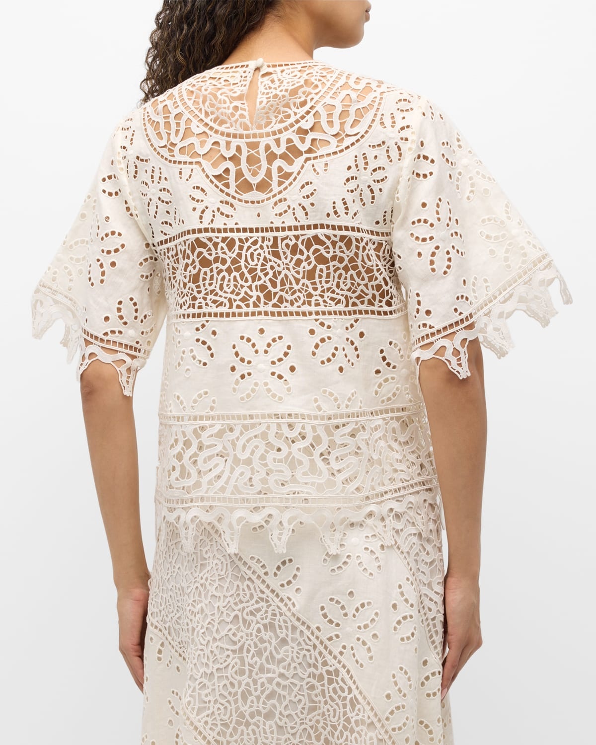 Aria Cutwork Embroidered Linen Blouse - 5