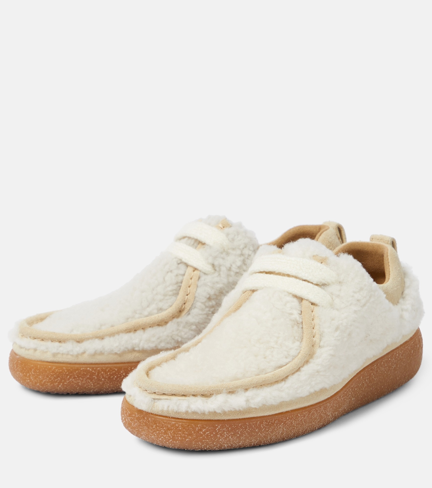 Lace-up shearling loafers - 5
