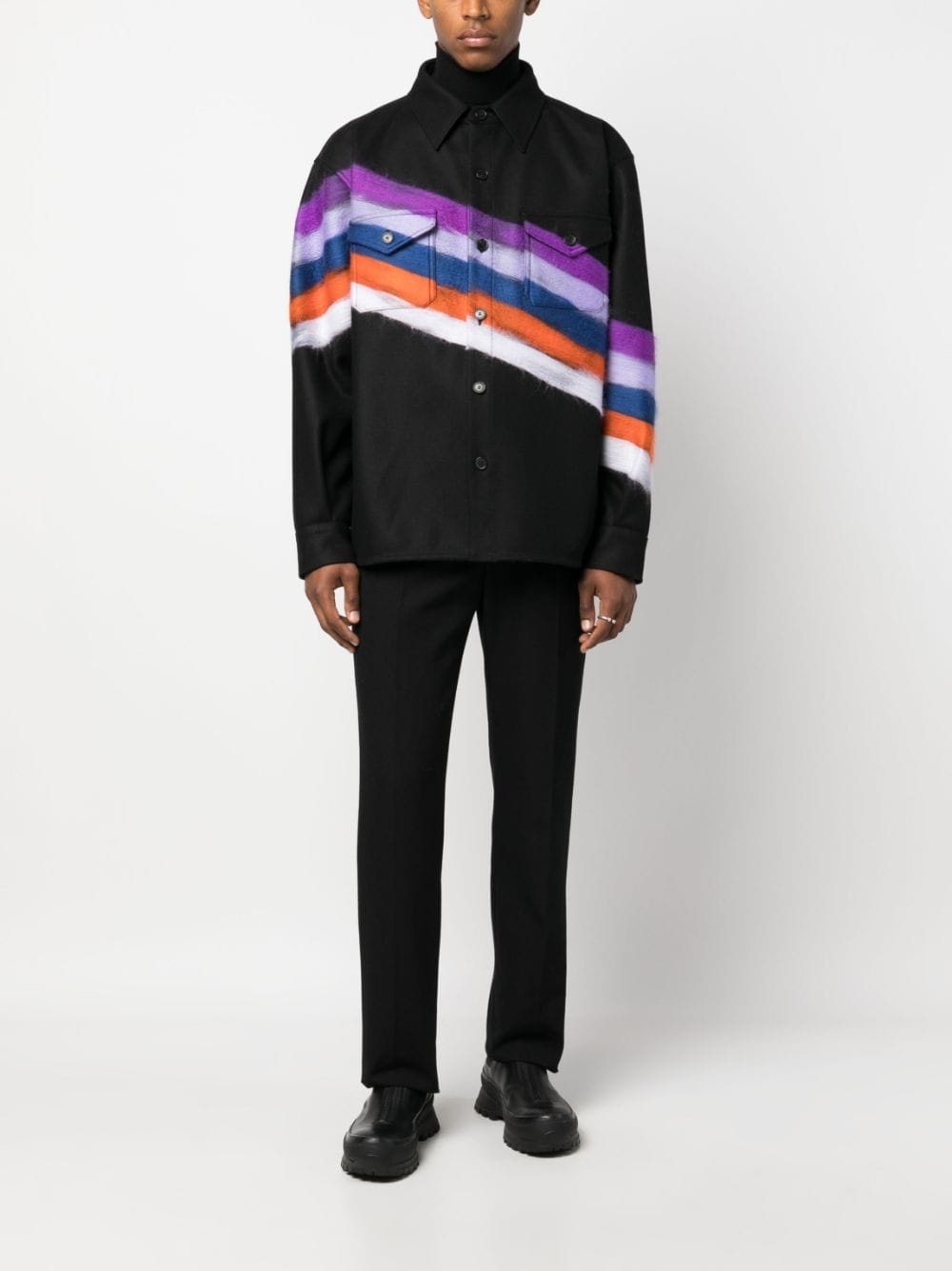 brushed-effect striped shirt jacket - 2